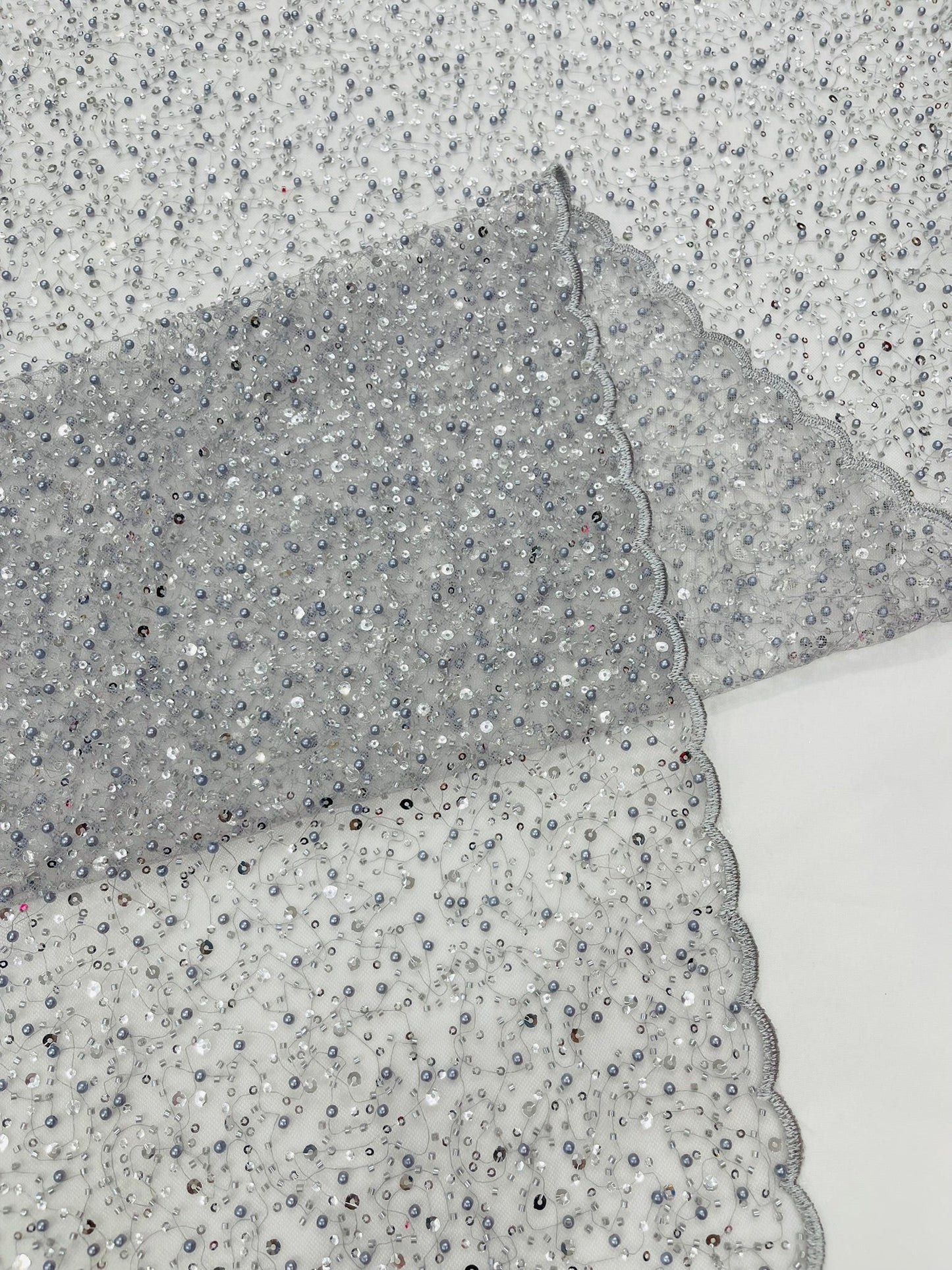 All Over Luxury Beaded Mesh with Pearls, Sequins for Wedding Dresses, Prom Gowns - New Creations Fabric & Foam Inc