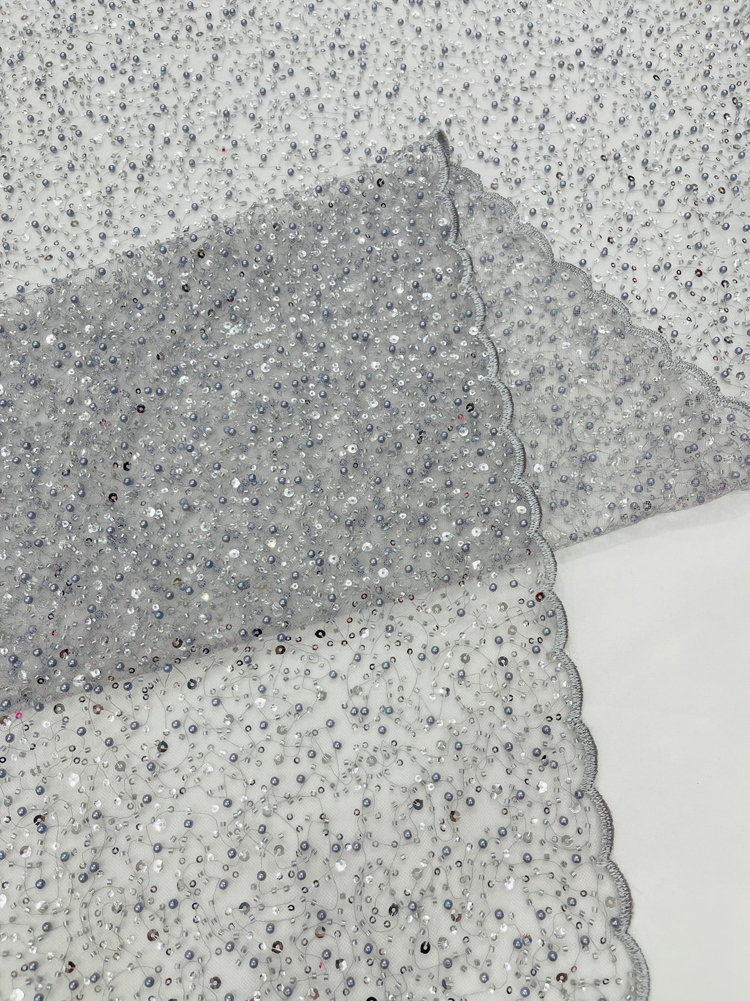 All Over Luxury Beaded Mesh with Pearls, Sequins for Wedding Dresses, Prom Gowns - New Creations Fabric & Foam Inc