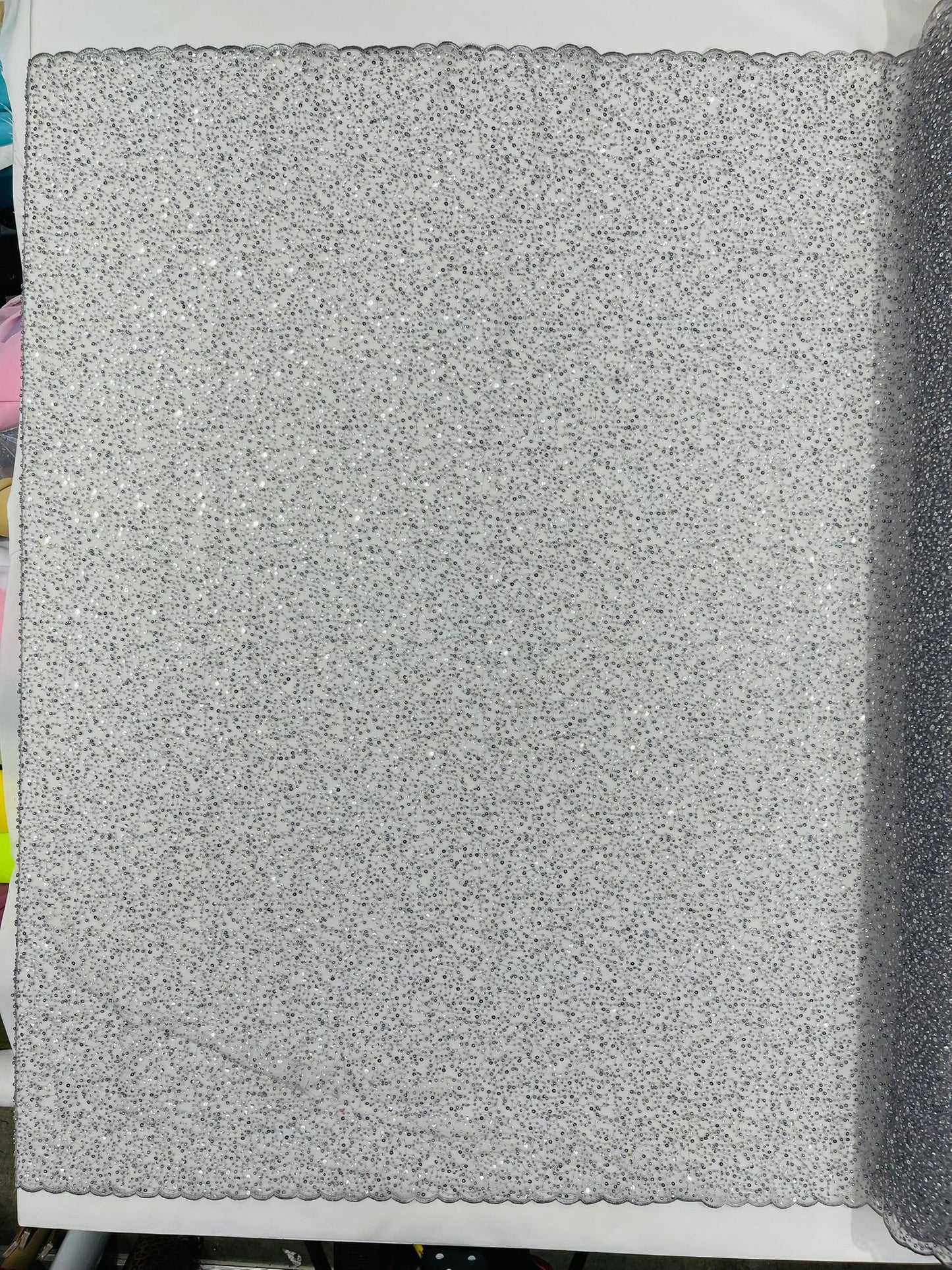 All Over Luxury Beaded Mesh with Pearls, Sequins for Wedding Dresses, Prom Gowns - New Creations Fabric & Foam Inc