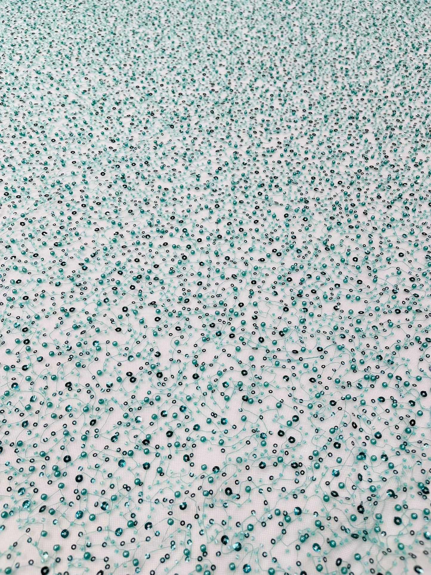 All Over Luxury Beaded Mesh with Pearls, Sequins for Wedding Dresses, Prom Gowns - New Creations Fabric & Foam Inc