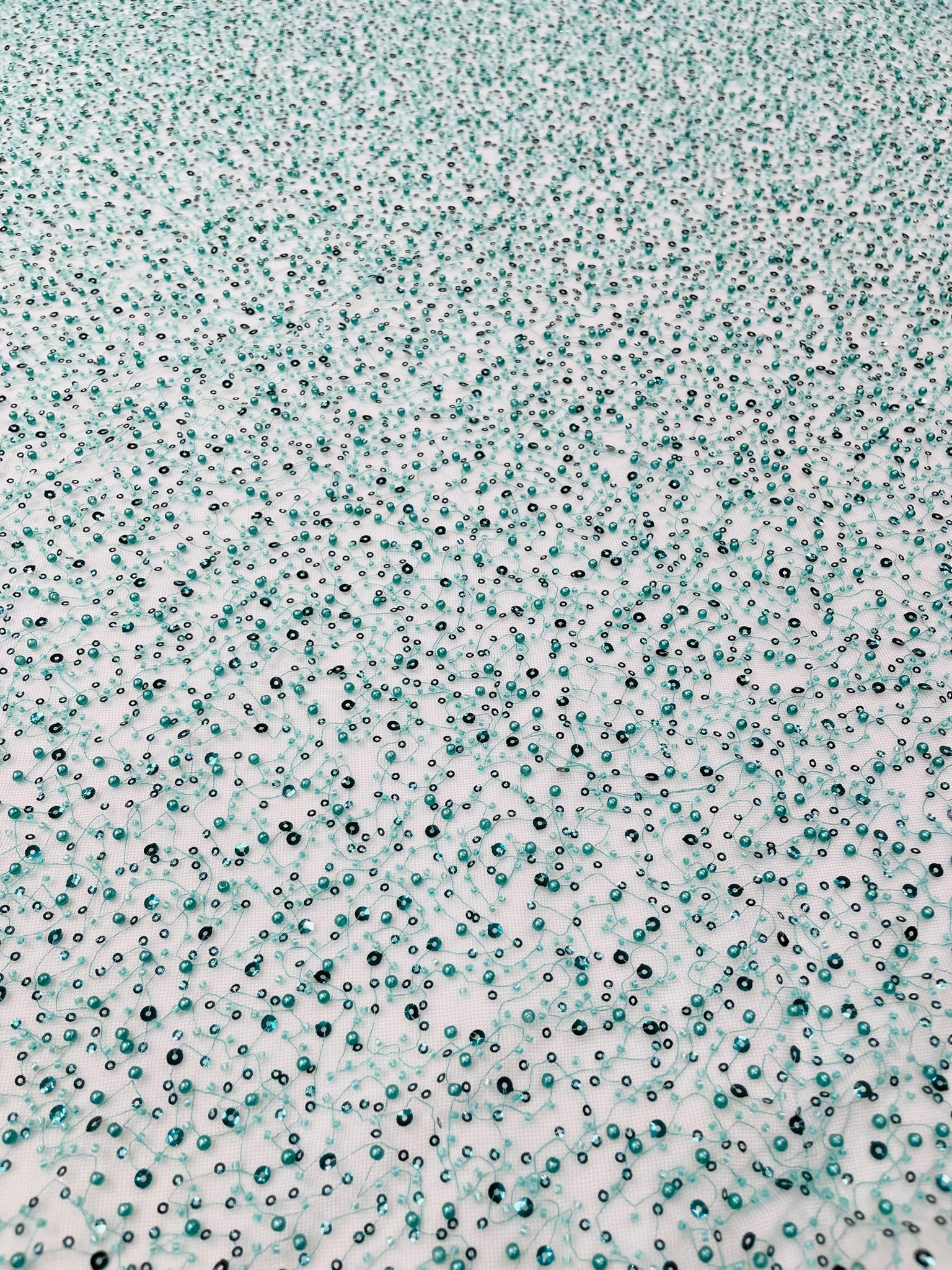 All Over Luxury Beaded Mesh with Pearls, Sequins for Wedding Dresses, Prom Gowns - New Creations Fabric & Foam Inc
