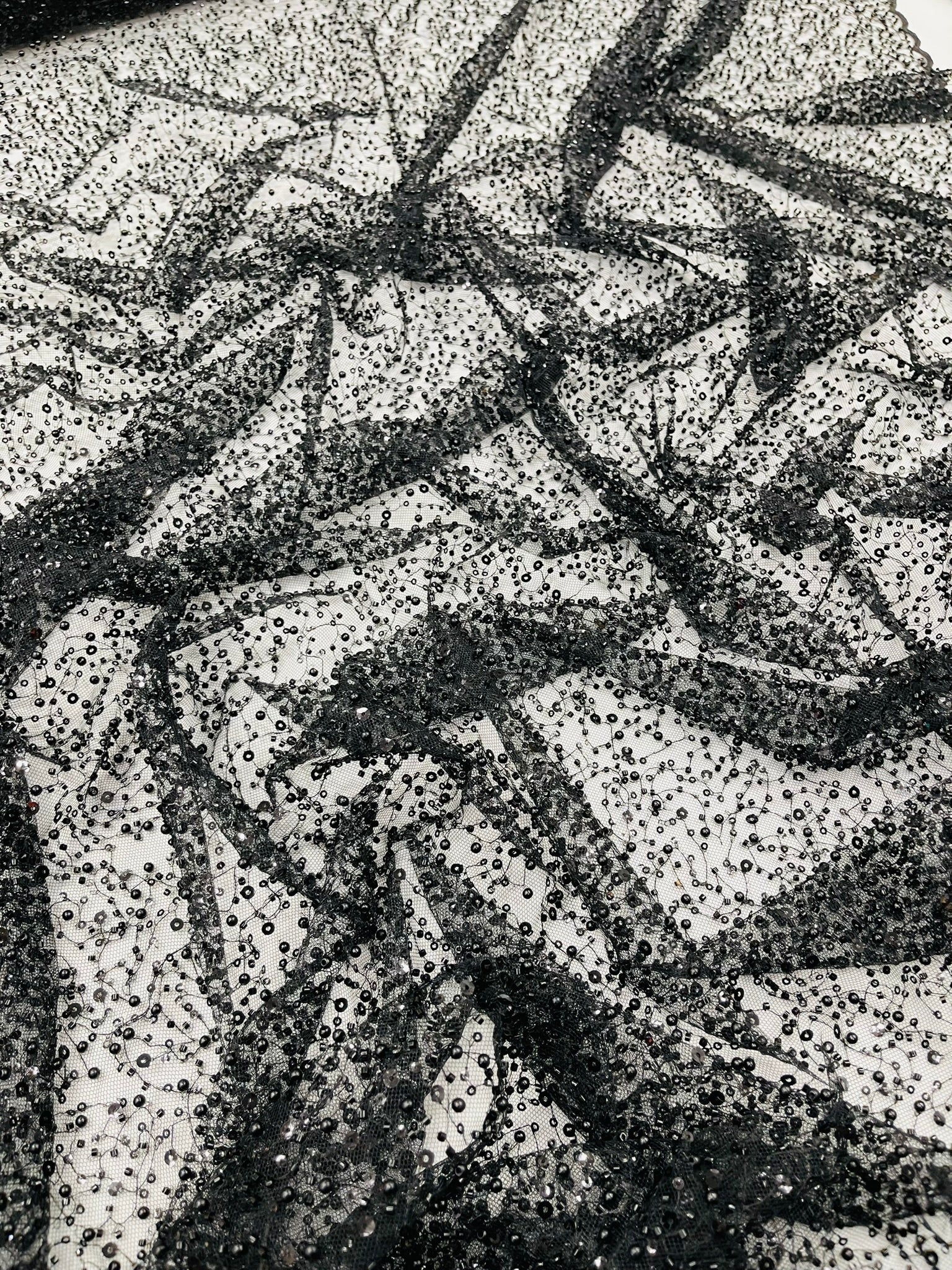 All Over Luxury Beaded Mesh with Pearls, Sequins for Wedding Dresses, Prom Gowns - New Creations Fabric & Foam Inc