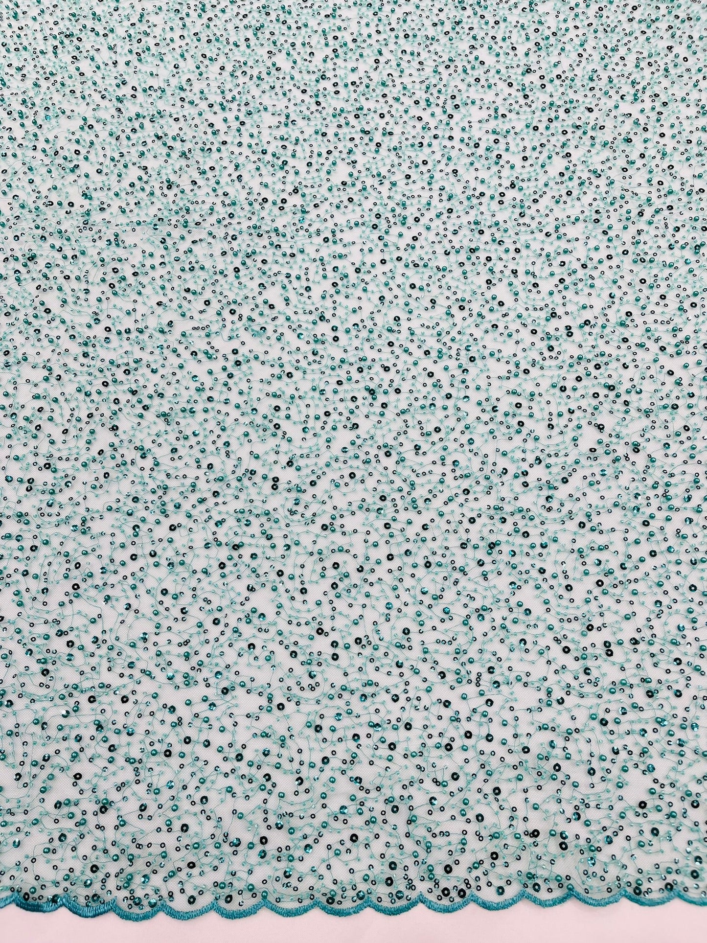 All Over Luxury Beaded Mesh with Pearls, Sequins for Wedding Dresses, Prom Gowns - New Creations Fabric & Foam Inc