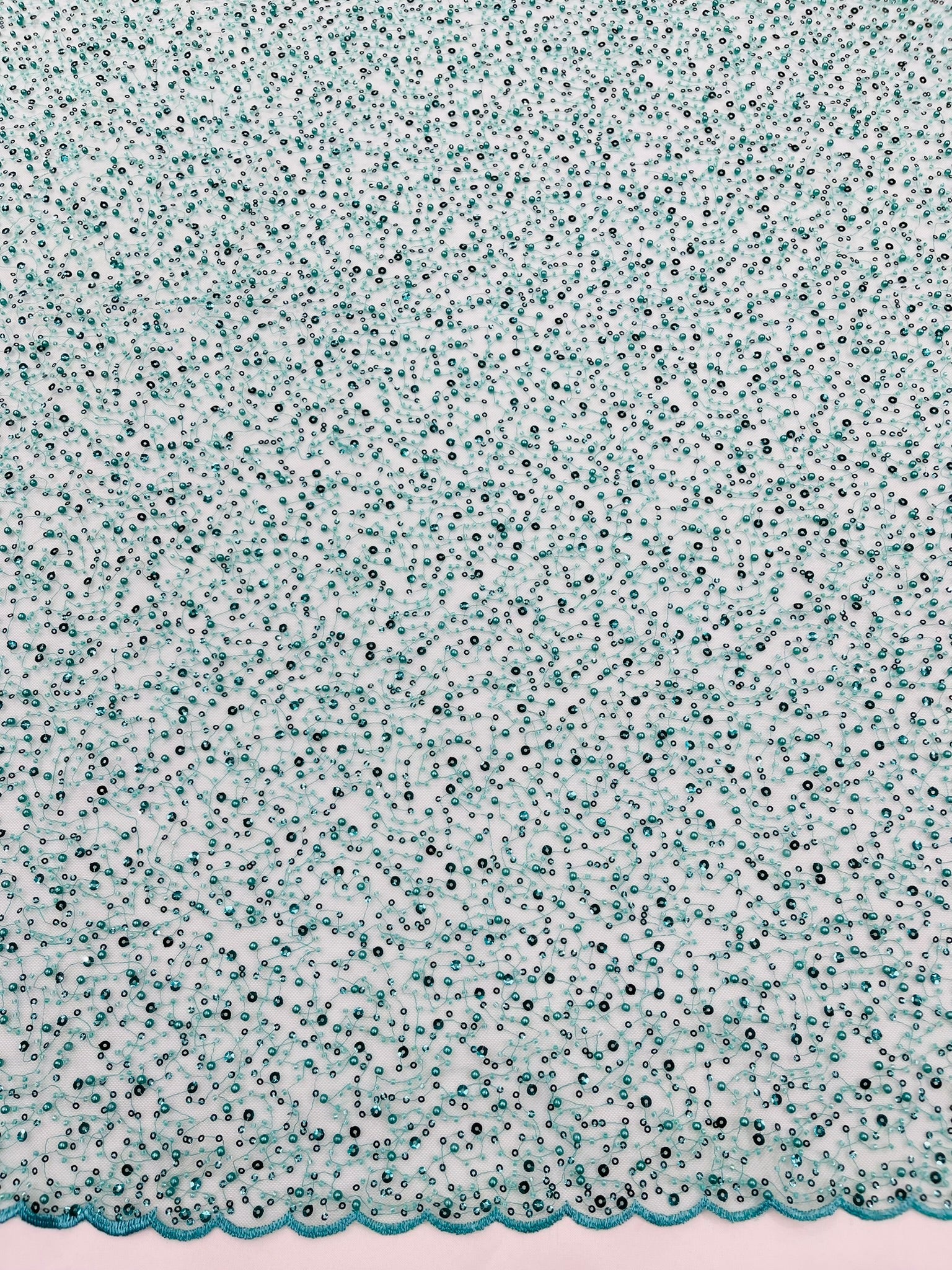 All Over Luxury Beaded Mesh with Pearls, Sequins for Wedding Dresses, Prom Gowns - New Creations Fabric & Foam Inc