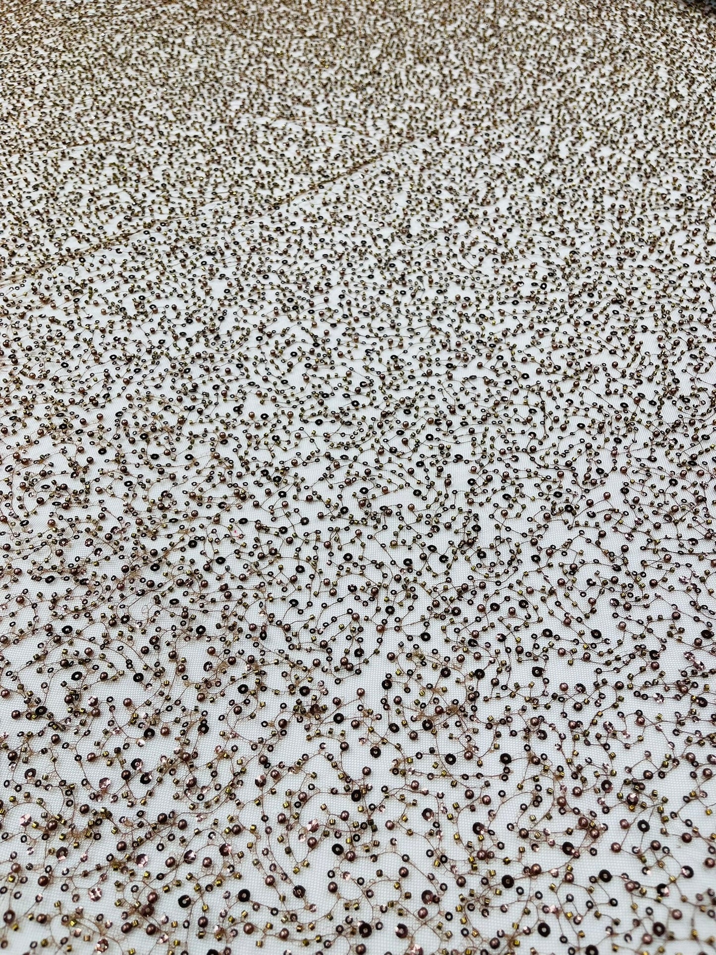 All Over Luxury Beaded Mesh with Pearls, Sequins for Wedding Dresses, Prom Gowns - New Creations Fabric & Foam Inc