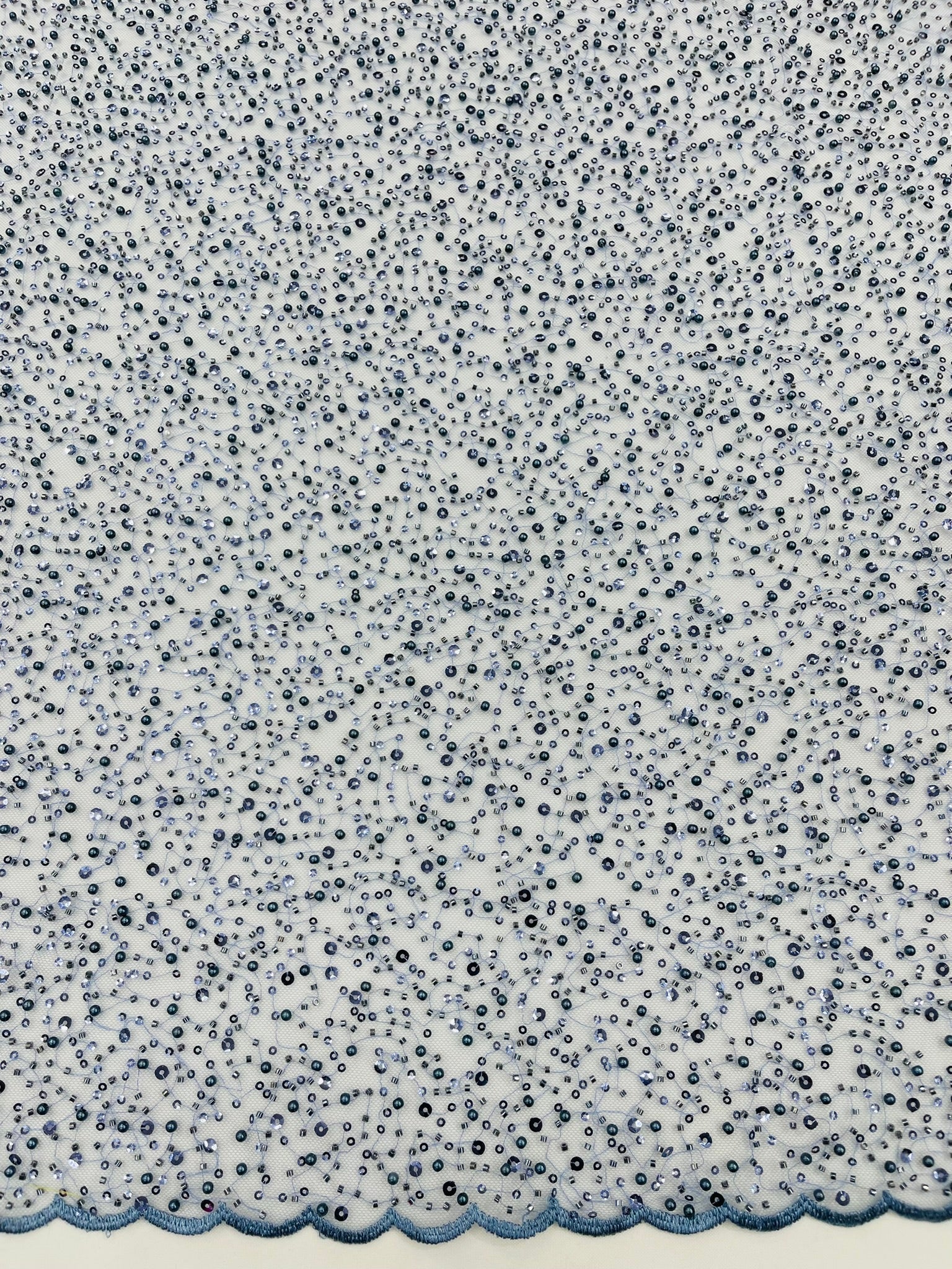 All Over Luxury Beaded Mesh with Pearls, Sequins for Wedding Dresses, Prom Gowns - New Creations Fabric & Foam Inc