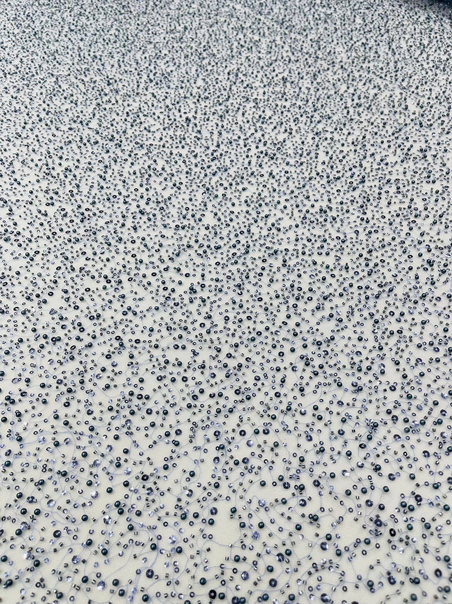 All Over Luxury Beaded Mesh with Pearls, Sequins for Wedding Dresses, Prom Gowns - New Creations Fabric & Foam Inc
