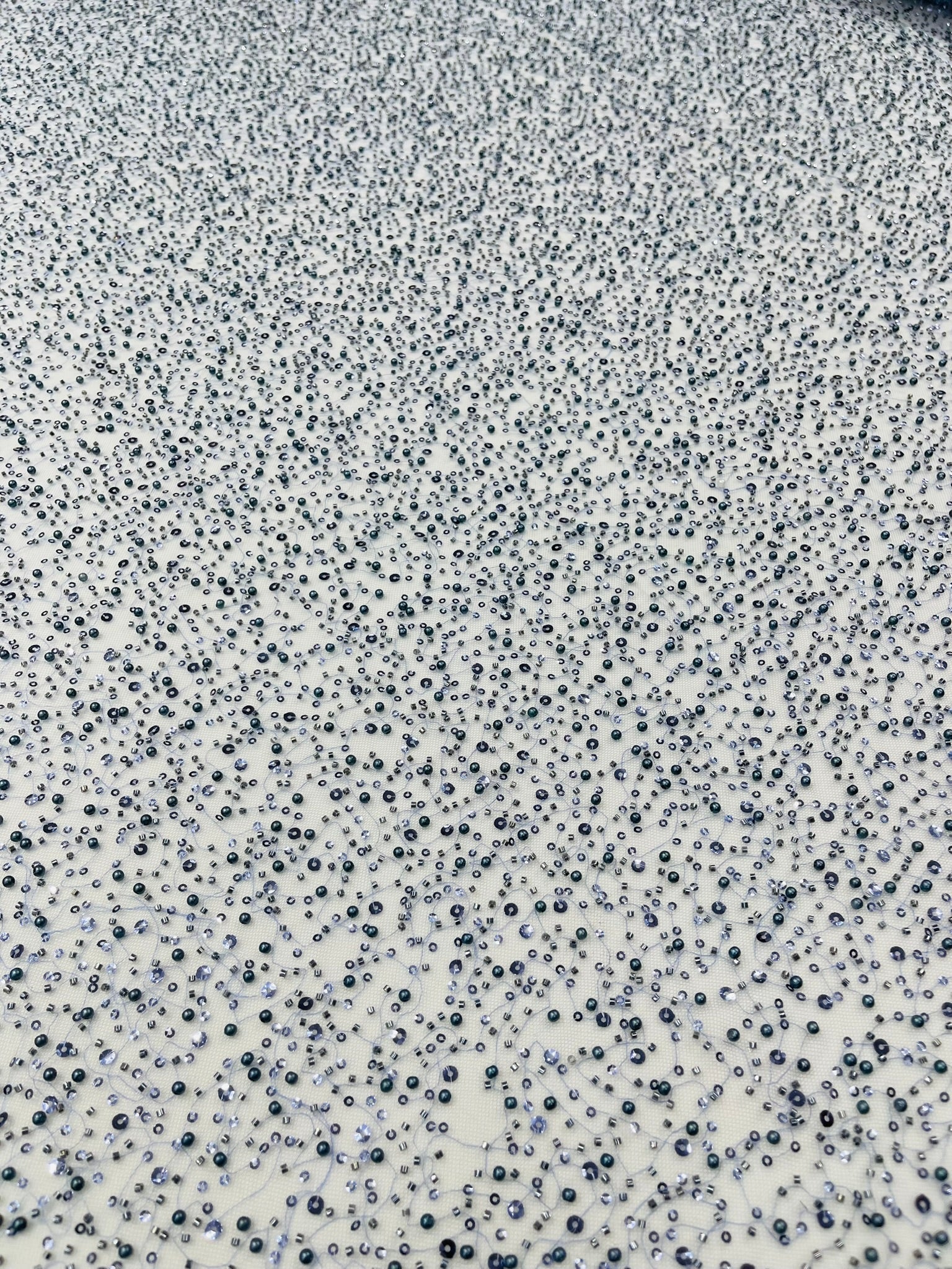 All Over Luxury Beaded Mesh with Pearls, Sequins for Wedding Dresses, Prom Gowns - New Creations Fabric & Foam Inc