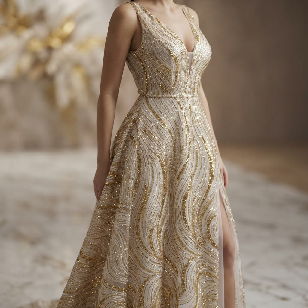 Luxury Wave Beaded Lace Fabric| Prom| Wedding| By The Yard.