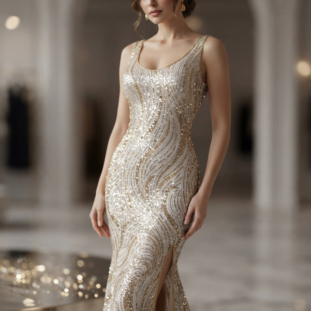 Luxury Wave Beaded Lace Fabric| Prom| Wedding| By The Yard.