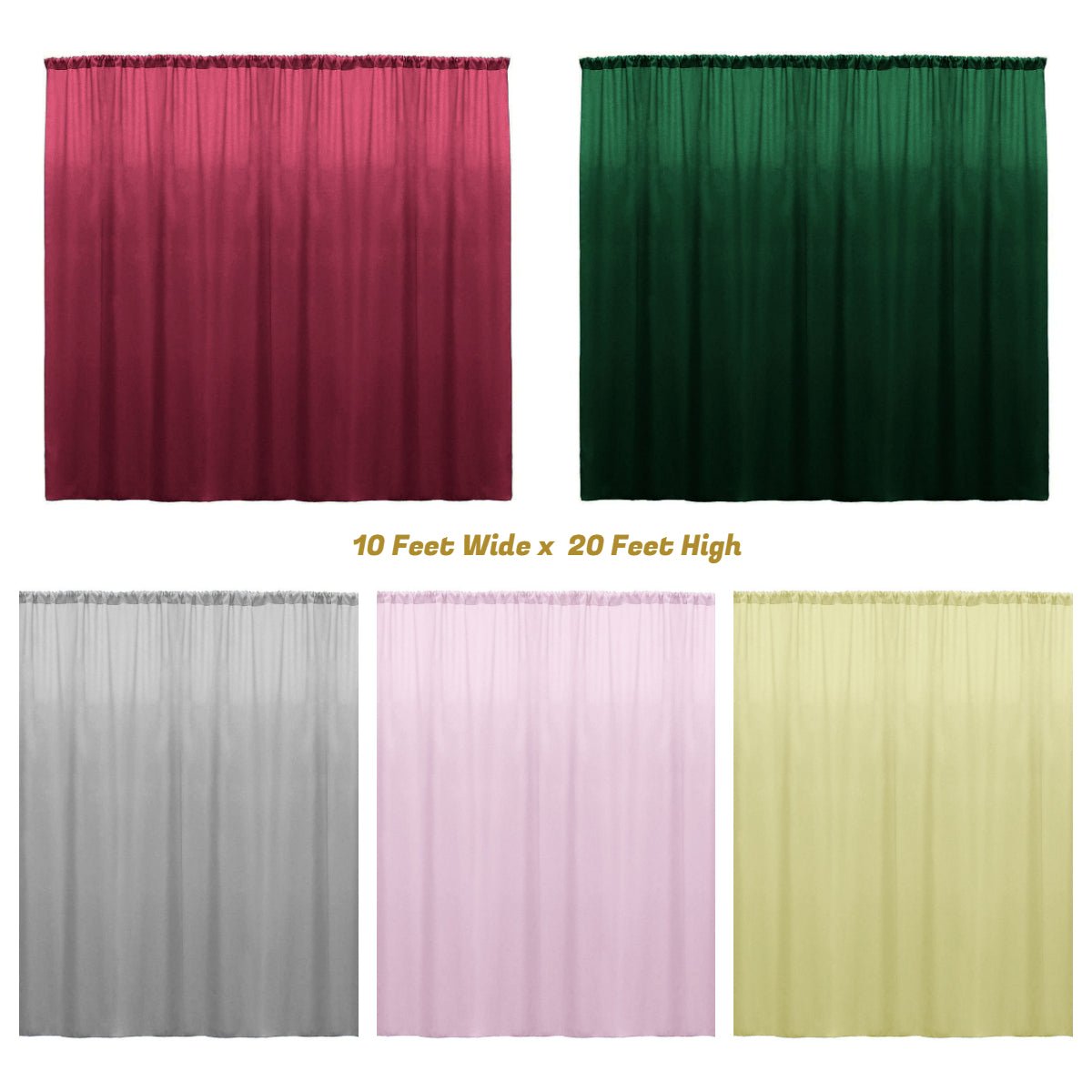 Backdrop Drape Curtain 10 Feet Wide x 20 Feet High, Polyester Poplin SEAMLESS 1 Panel. - New Creations Fabric & Foam Inc