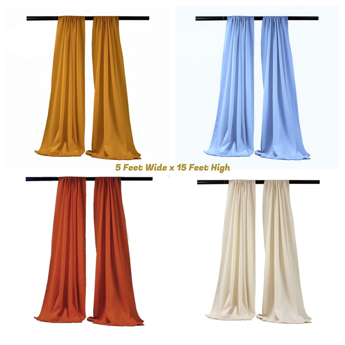 Backdrop Drape Curtain 5 Feet Wide x 15 Feet High, Polyester Poplin SEAMLESS 1 SETS. - New Creations Fabric & Foam Inc