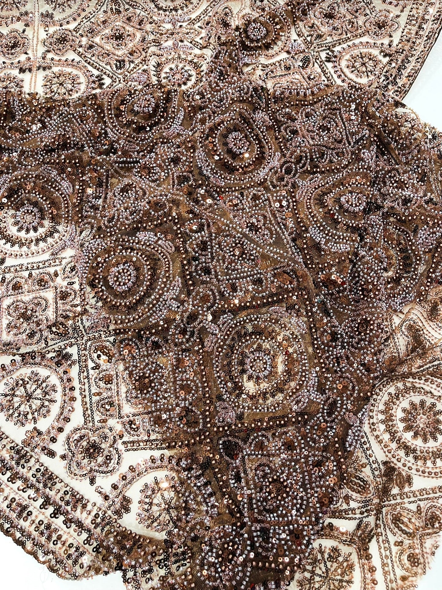 Beaded Lace Fabric, Heavy Embroidered Geometric Design on 58" Mesh - New Creations Fabric & Foam Inc