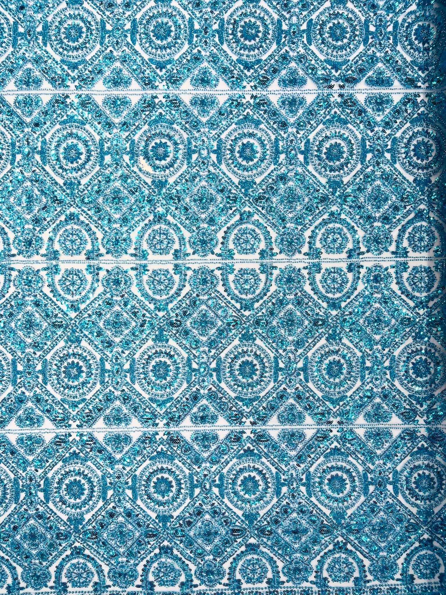 Beaded Lace Fabric, Heavy Embroidered Geometric Design on 58" Mesh - New Creations Fabric & Foam Inc