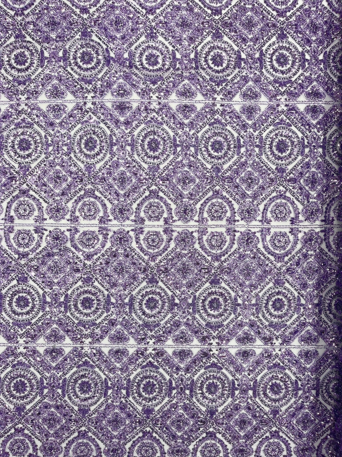Beaded Lace Fabric, Heavy Embroidered Geometric Design on 58" Mesh - New Creations Fabric & Foam Inc