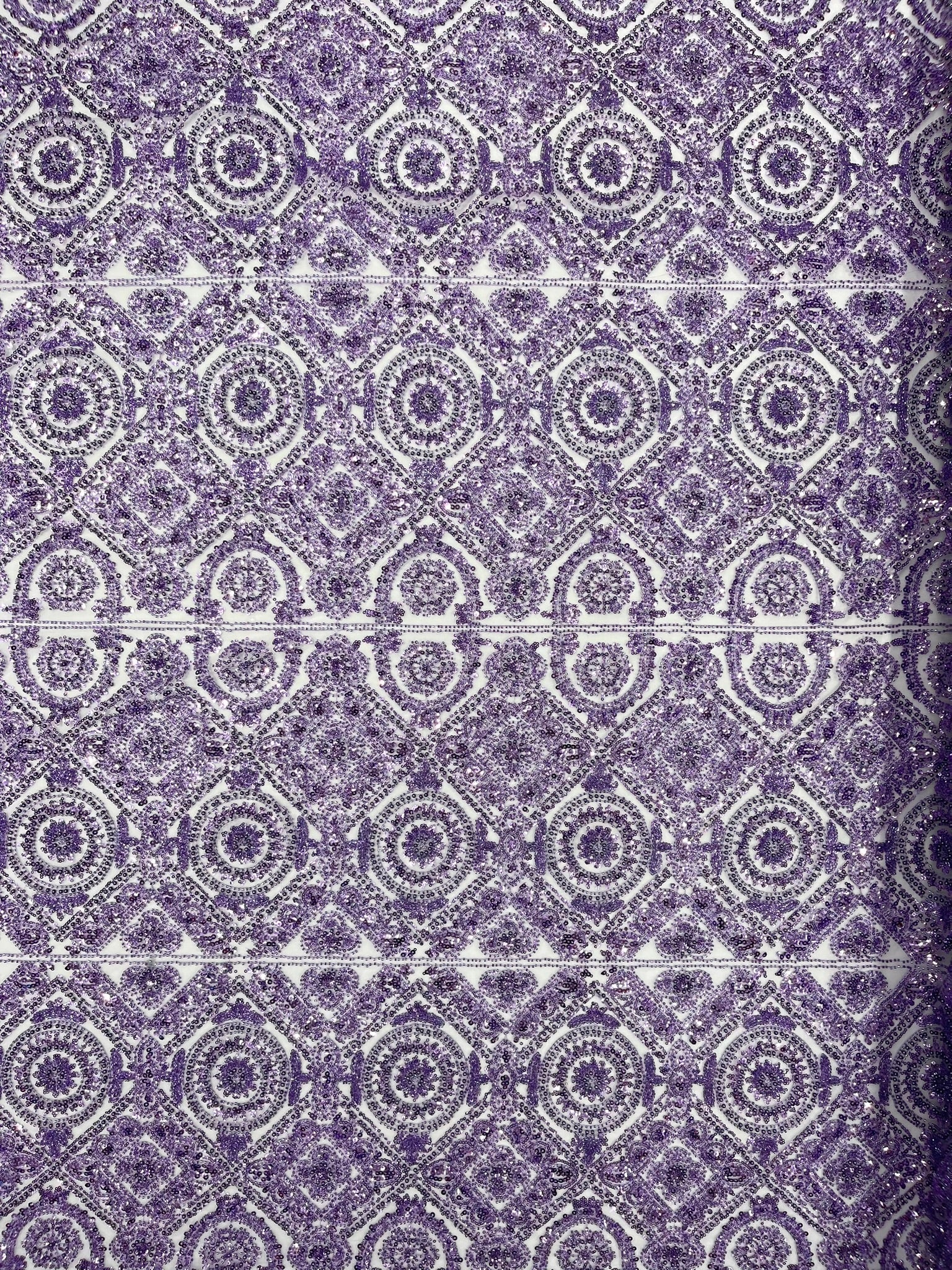 Beaded Lace Fabric, Heavy Embroidered Geometric Design on 58" Mesh - New Creations Fabric & Foam Inc