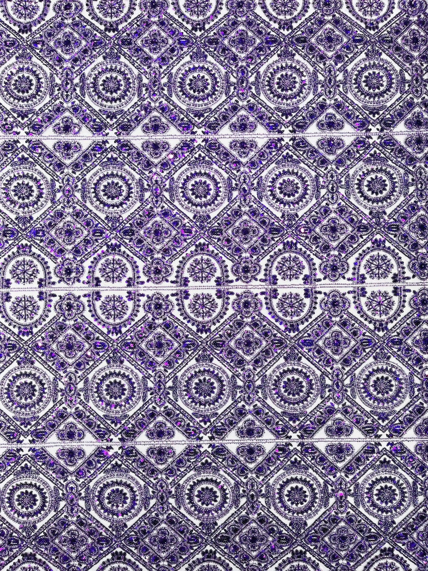 Beaded Lace Fabric, Heavy Embroidered Geometric Design on 58" Mesh - New Creations Fabric & Foam Inc