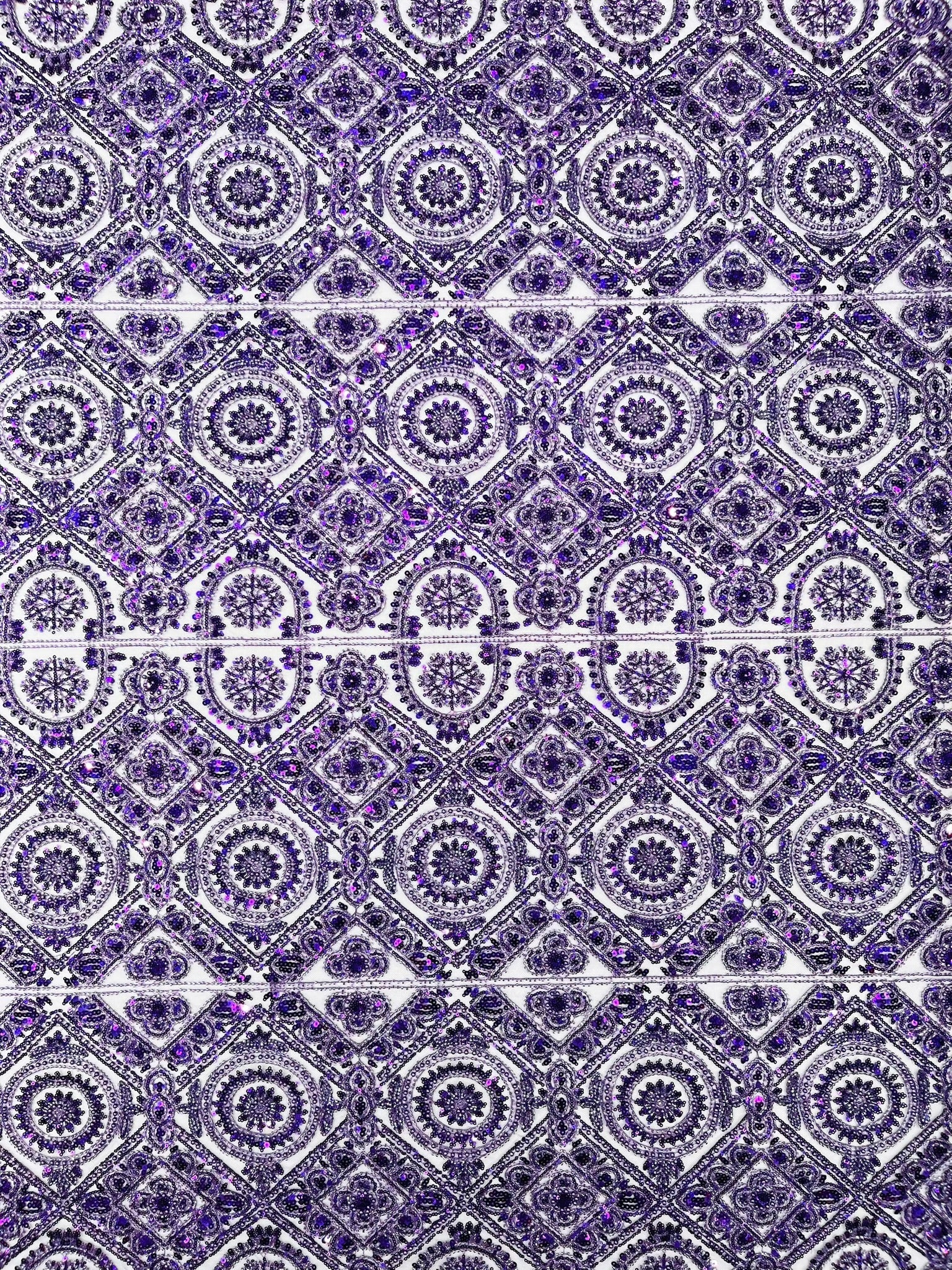 Beaded Lace Fabric, Heavy Embroidered Geometric Design on 58" Mesh - New Creations Fabric & Foam Inc