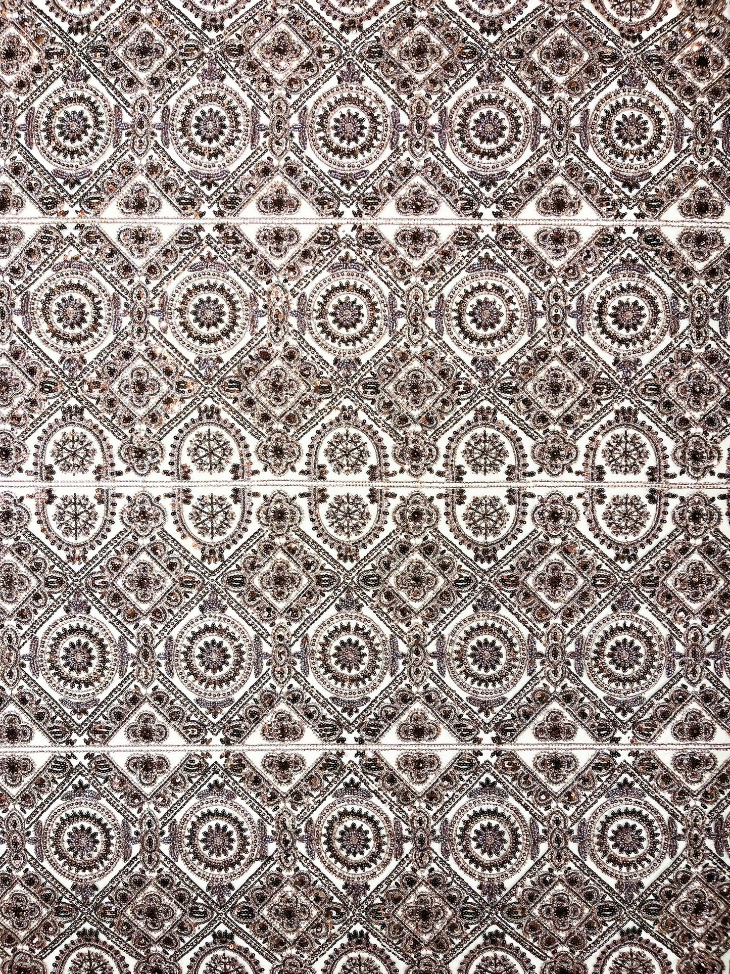 Beaded Lace Fabric, Heavy Embroidered Geometric Design on 58" Mesh - New Creations Fabric & Foam Inc