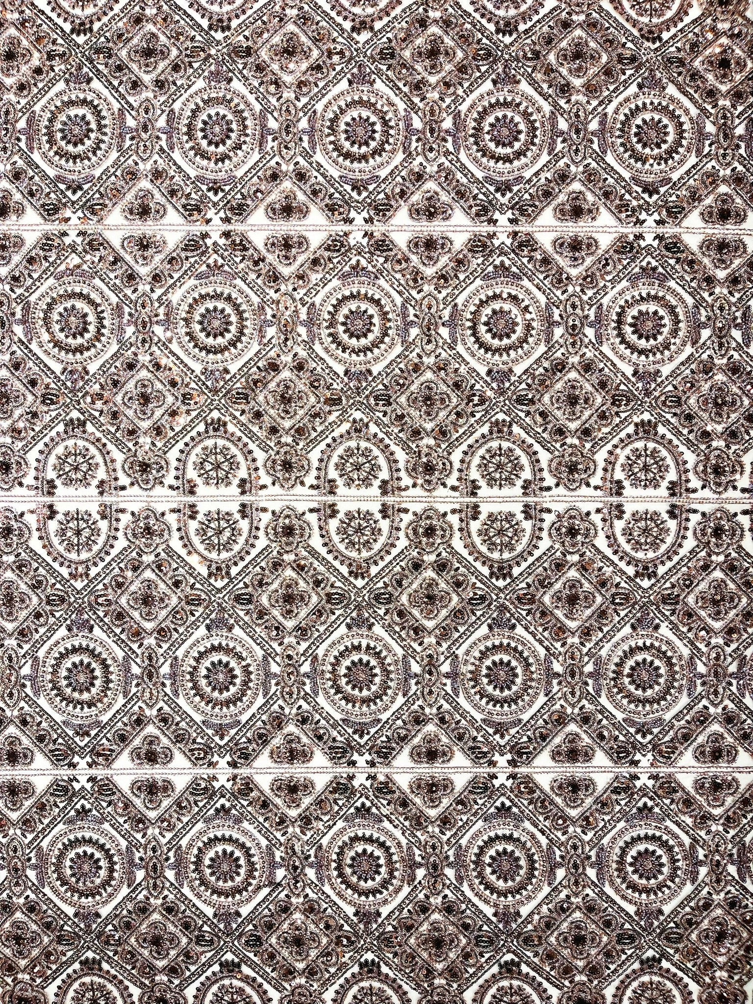 Beaded Lace Fabric, Heavy Embroidered Geometric Design on 58" Mesh - New Creations Fabric & Foam Inc