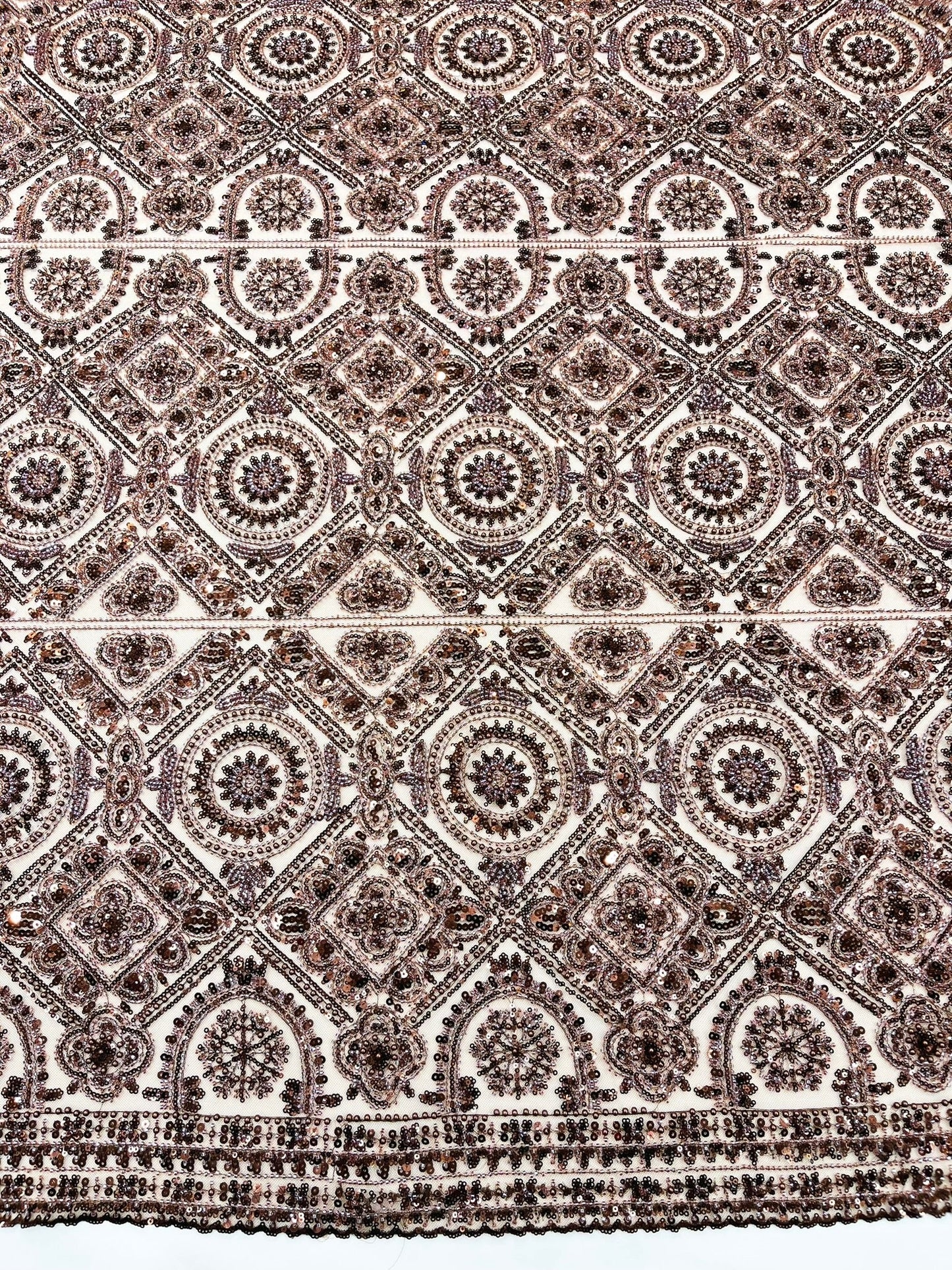 Beaded Lace Fabric, Heavy Embroidered Geometric Design on 58" Mesh - New Creations Fabric & Foam Inc