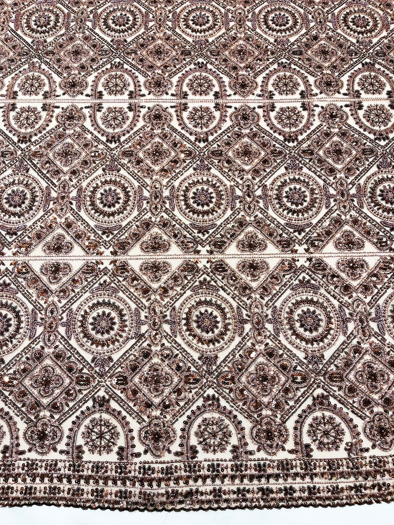 Beaded Lace Fabric, Heavy Embroidered Geometric Design on 58" Mesh - New Creations Fabric & Foam Inc
