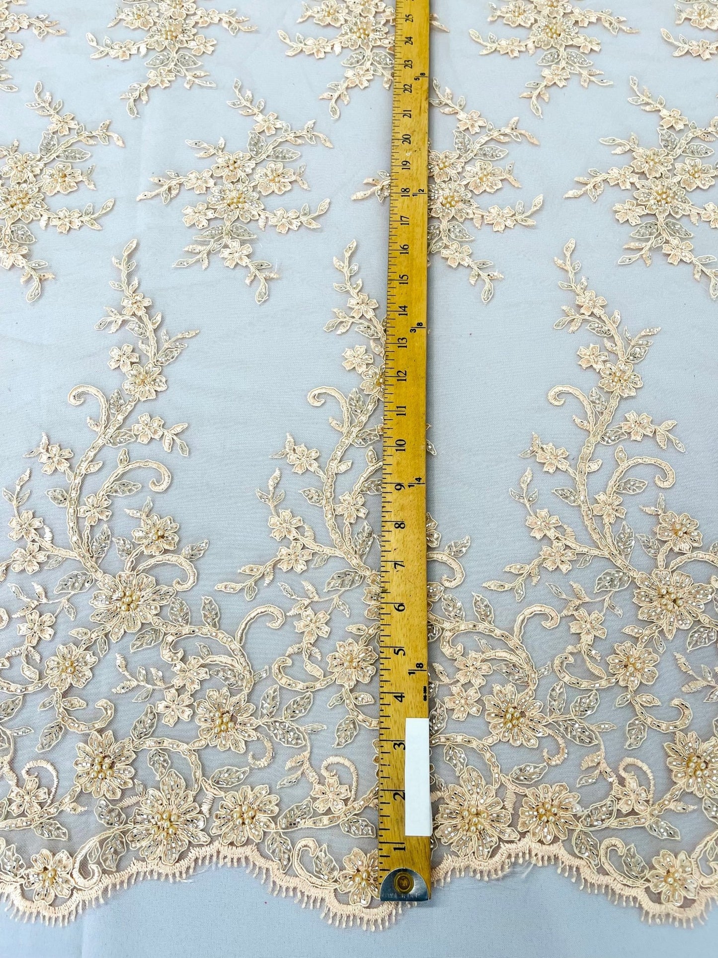 BIG FLORAL DAMASK BEADED MESH LACE FABRIC (By The Yard) - New Creations Fabric & Foam Inc