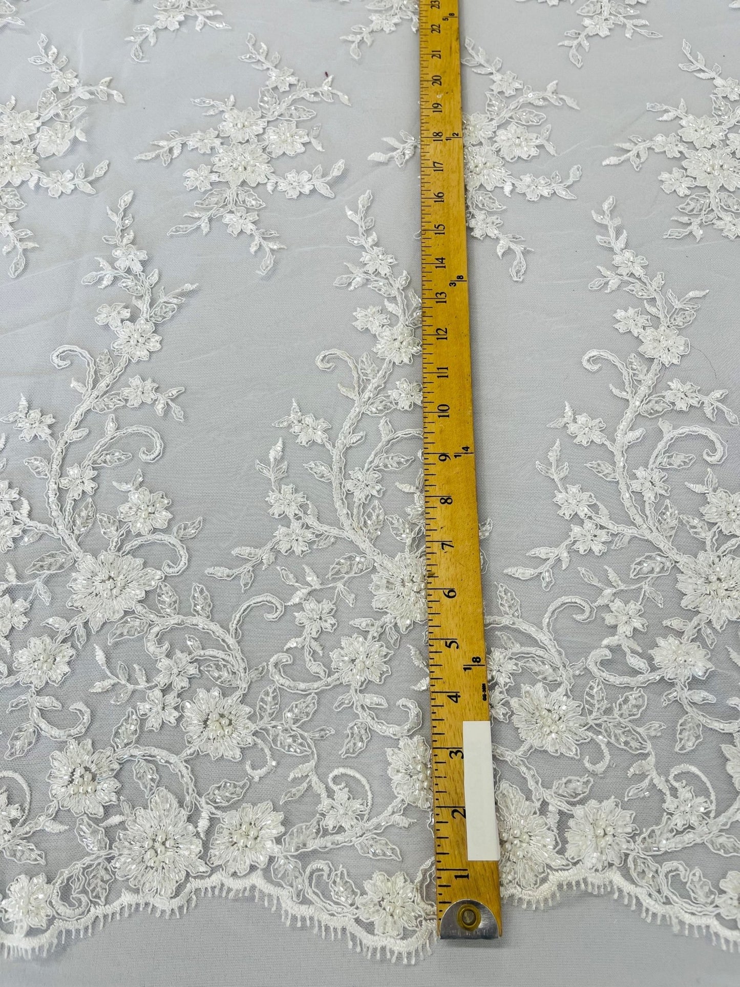 BIG FLORAL DAMASK BEADED MESH LACE FABRIC (By The Yard) - New Creations Fabric & Foam Inc