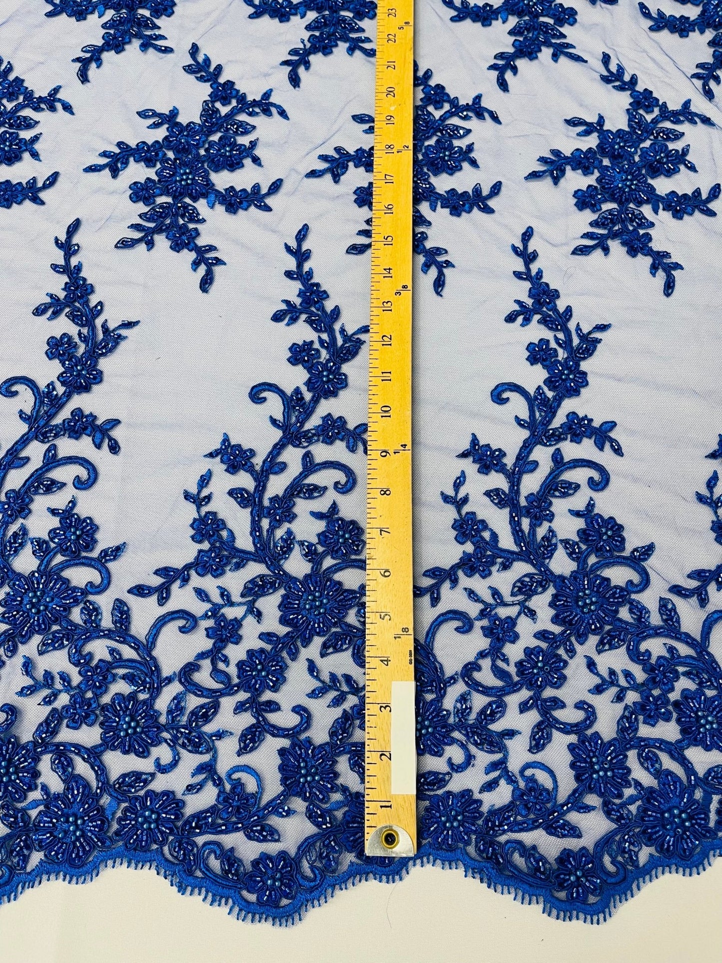 BIG FLORAL DAMASK BEADED MESH LACE FABRIC (By The Yard) - New Creations Fabric & Foam Inc