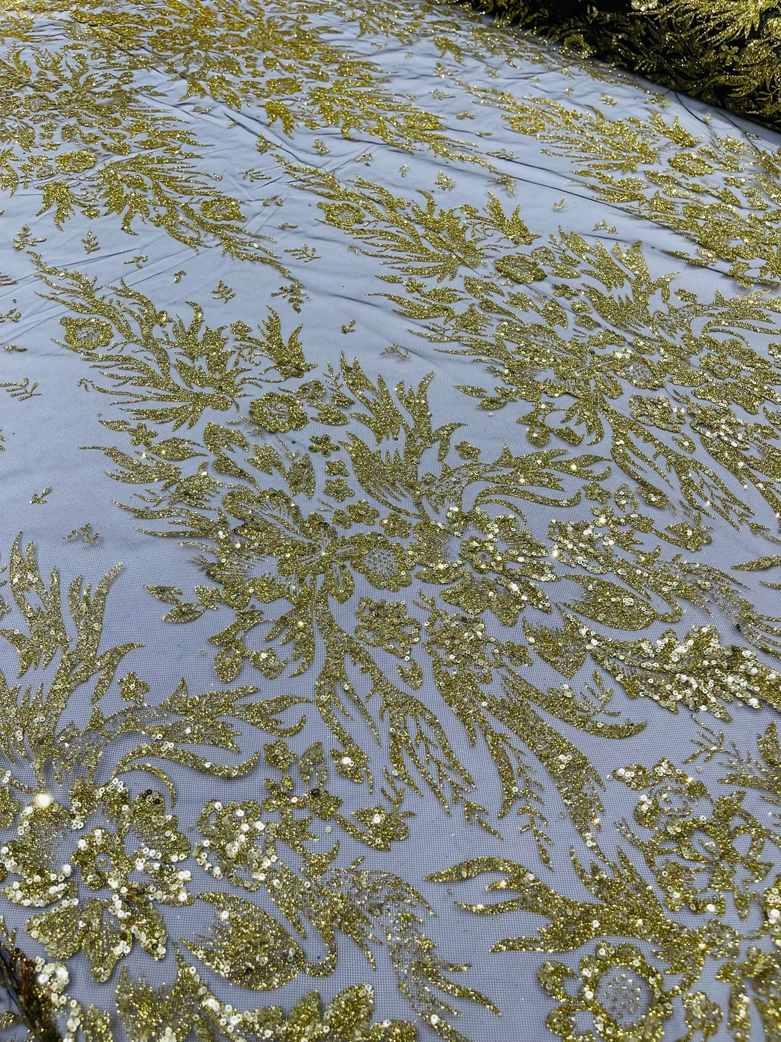 Big Glitter Damask Design On A Mesh Lace Fabric| New Creations Fabric & Foam Inc. - New Creations Fabric & Foam Inc