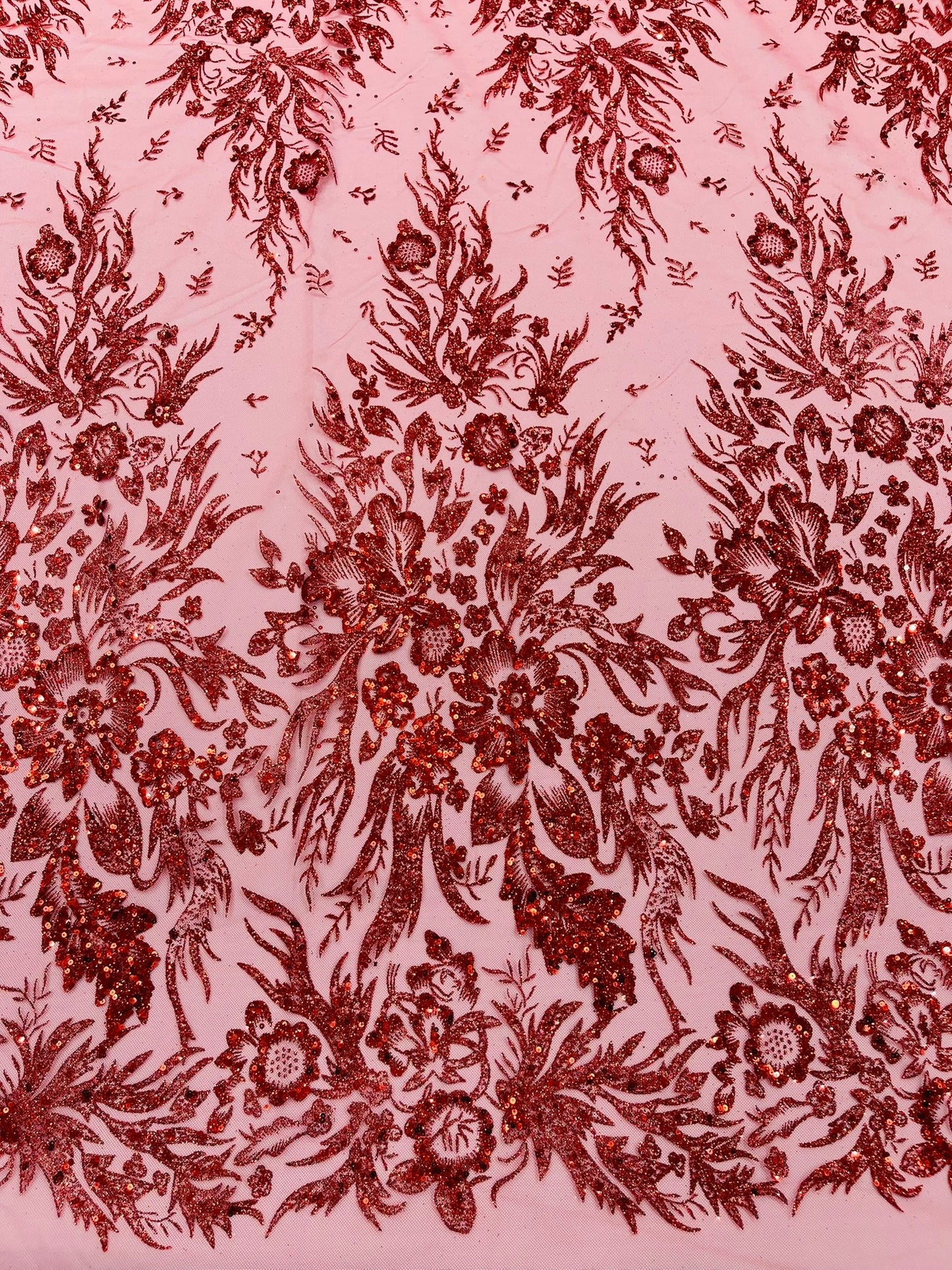Big Glitter Damask Design On A Mesh Lace Fabric| New Creations Fabric & Foam Inc. - New Creations Fabric & Foam Inc
