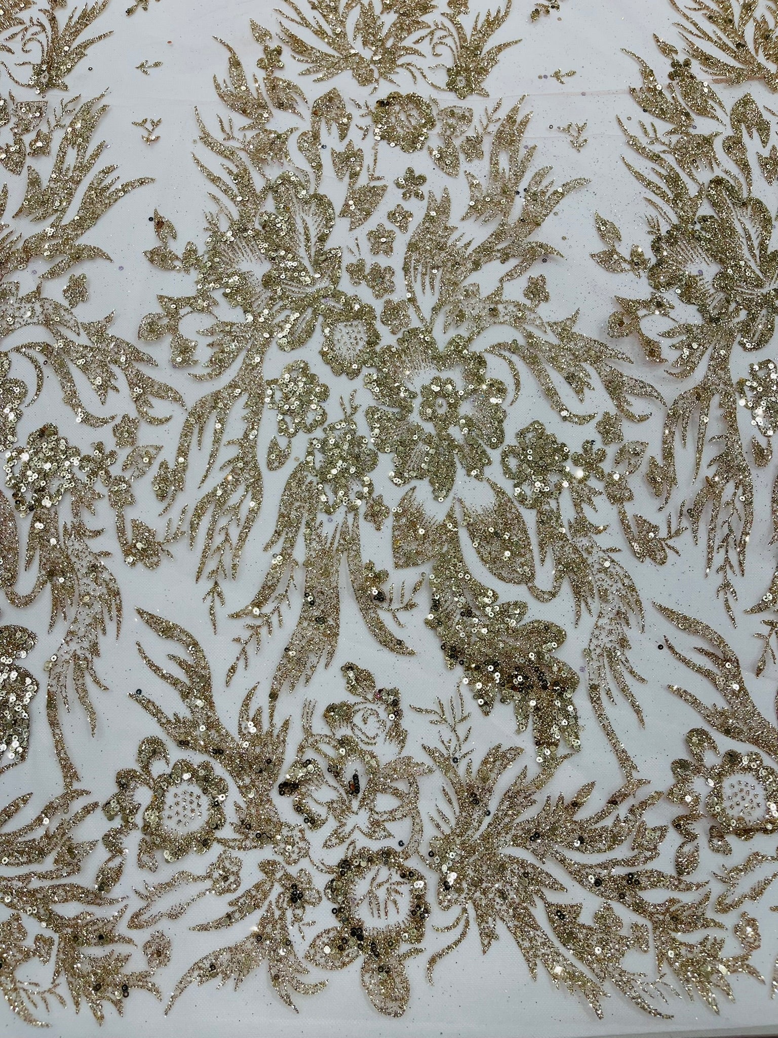 Big Glitter Damask Design On A Mesh Lace Fabric| New Creations Fabric & Foam Inc. - New Creations Fabric & Foam Inc