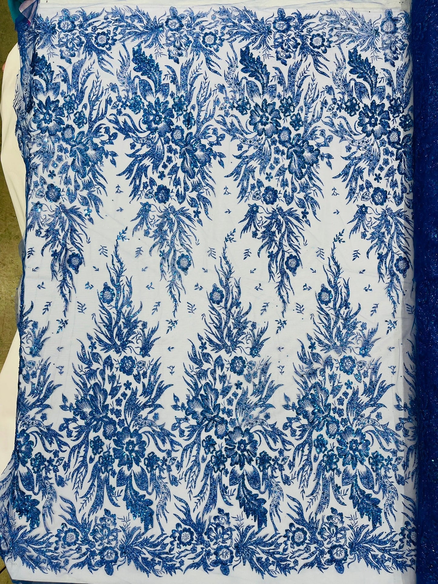 Big Glitter Damask Design On A Mesh Lace Fabric| New Creations Fabric & Foam Inc. - New Creations Fabric & Foam Inc