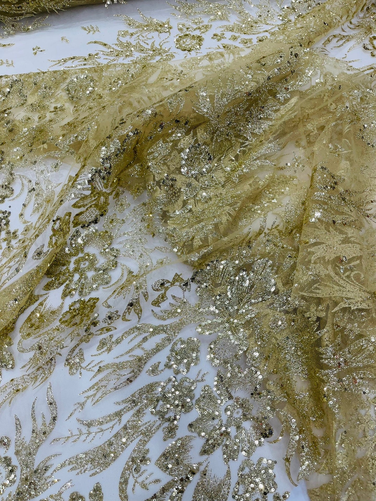 Big Glitter Damask Design On A Mesh Lace Fabric| New Creations Fabric & Foam Inc. - New Creations Fabric & Foam Inc