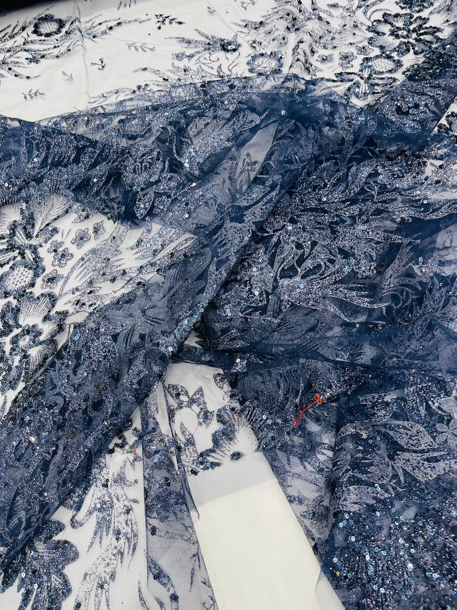 Big Glitter Damask Design On A Mesh Lace Fabric| New Creations Fabric & Foam Inc. - New Creations Fabric & Foam Inc