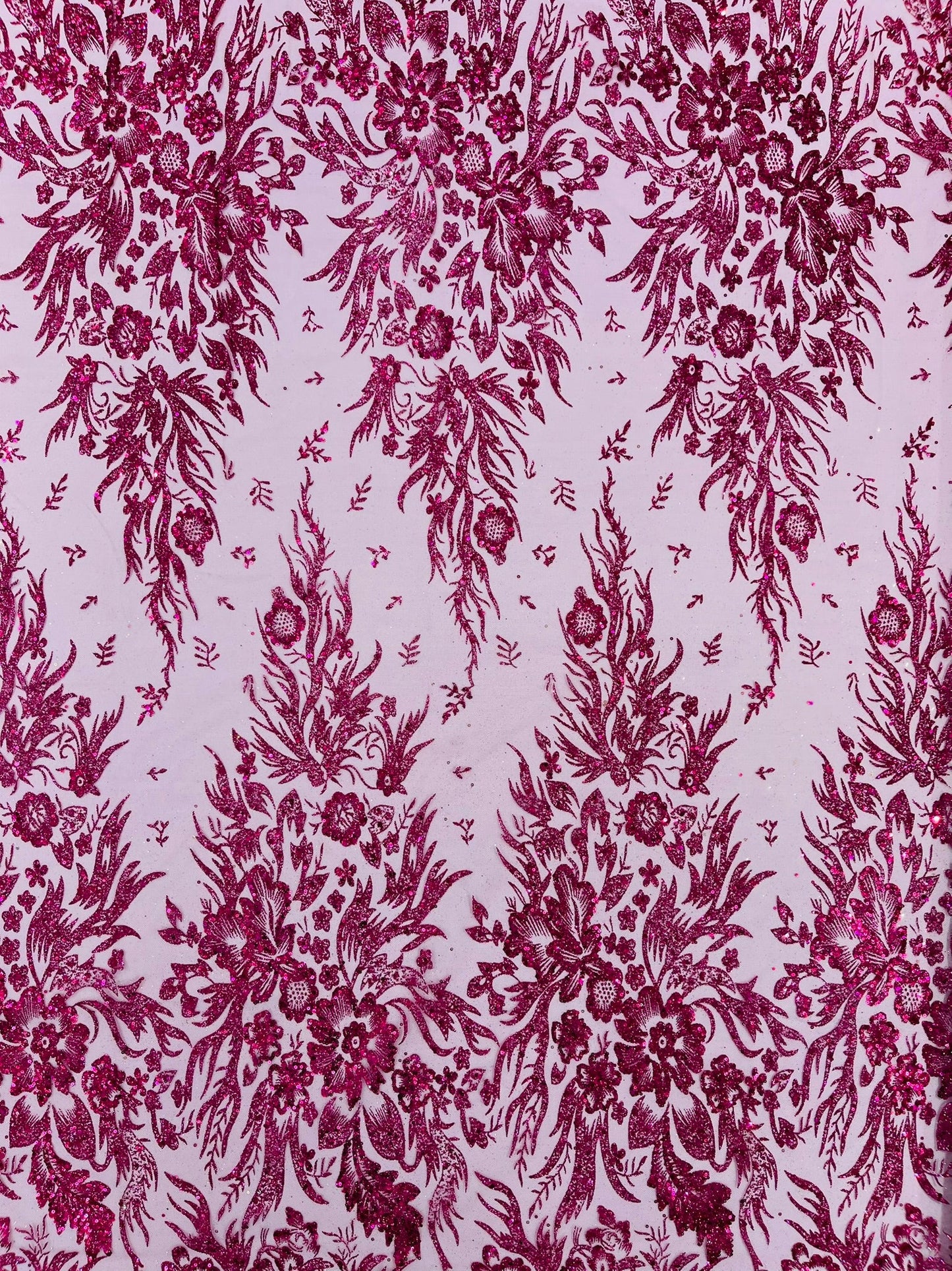 Big Glitter Damask Design On A Mesh Lace Fabric| New Creations Fabric & Foam Inc. - New Creations Fabric & Foam Inc