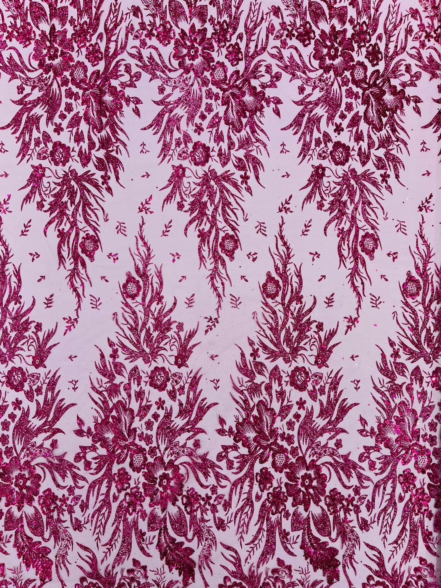 Big Glitter Damask Design On A Mesh Lace Fabric| New Creations Fabric & Foam Inc. - New Creations Fabric & Foam Inc