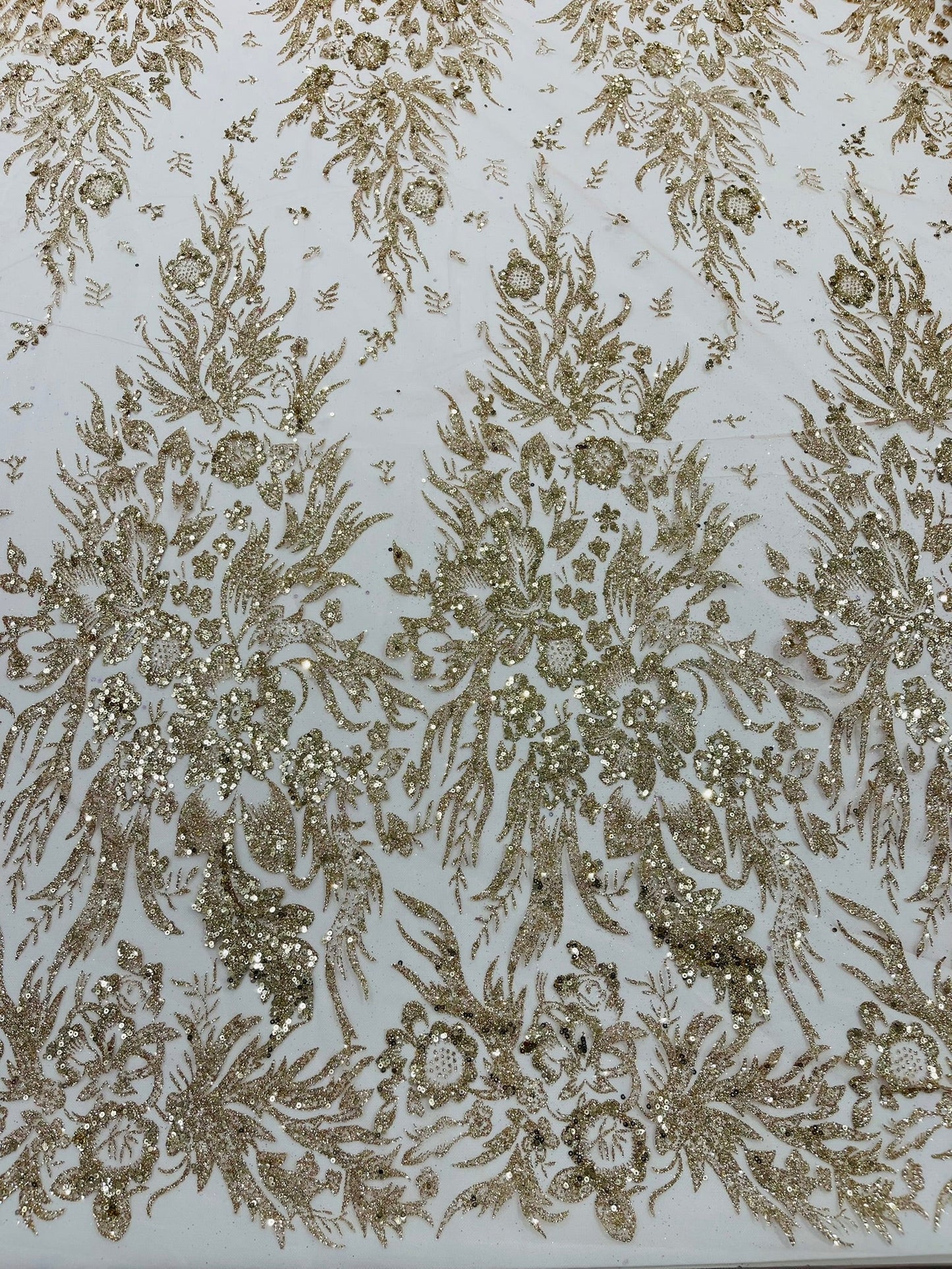 Big Glitter Damask Design On A Mesh Lace Fabric| New Creations Fabric & Foam Inc. - New Creations Fabric & Foam Inc