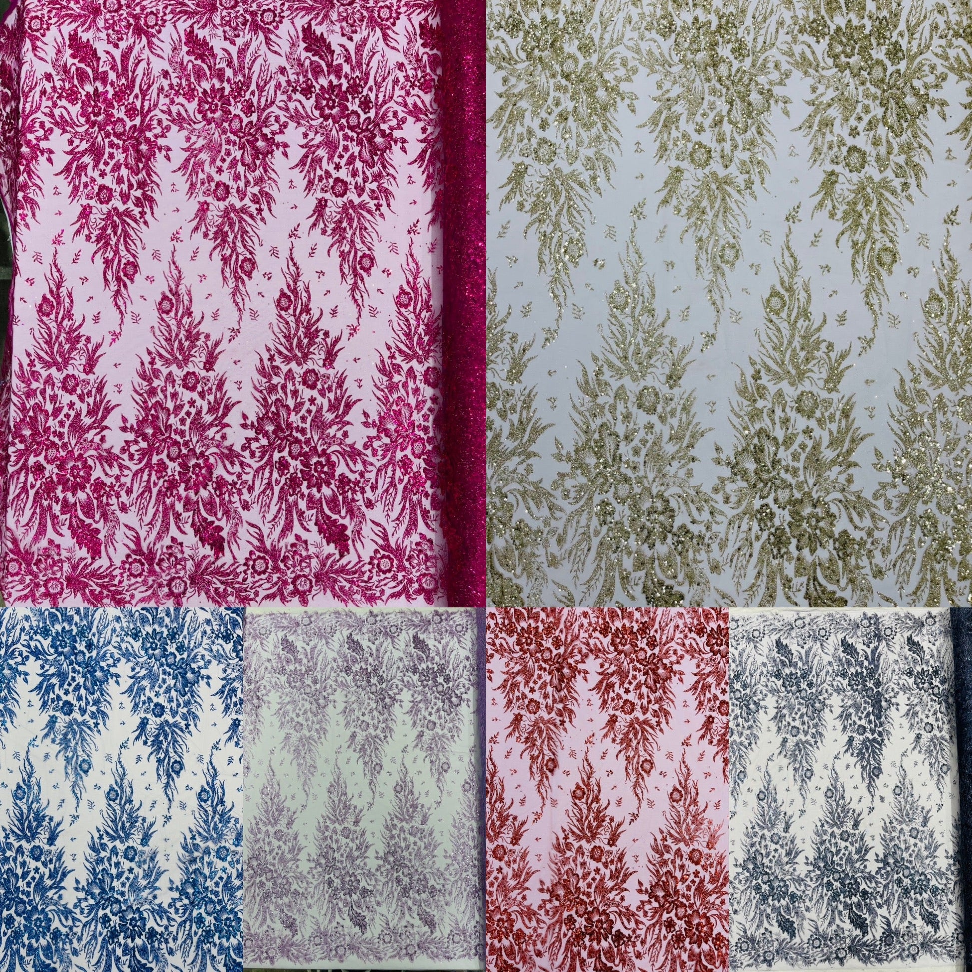 Big Glitter Damask Design On A Mesh Lace Fabric| New Creations Fabric & Foam Inc. - New Creations Fabric & Foam Inc