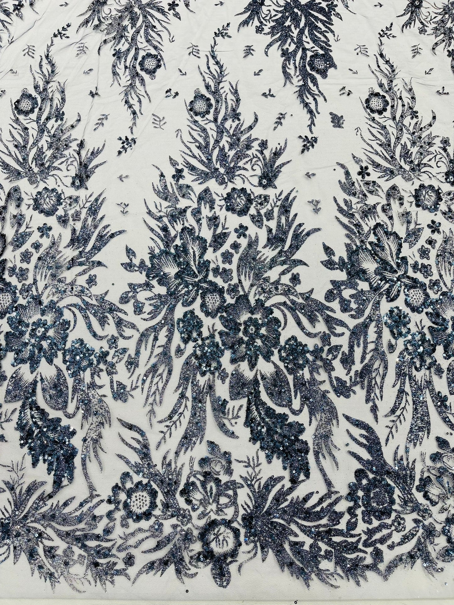 Big Glitter Damask Design On A Mesh Lace Fabric| New Creations Fabric & Foam Inc. - New Creations Fabric & Foam Inc