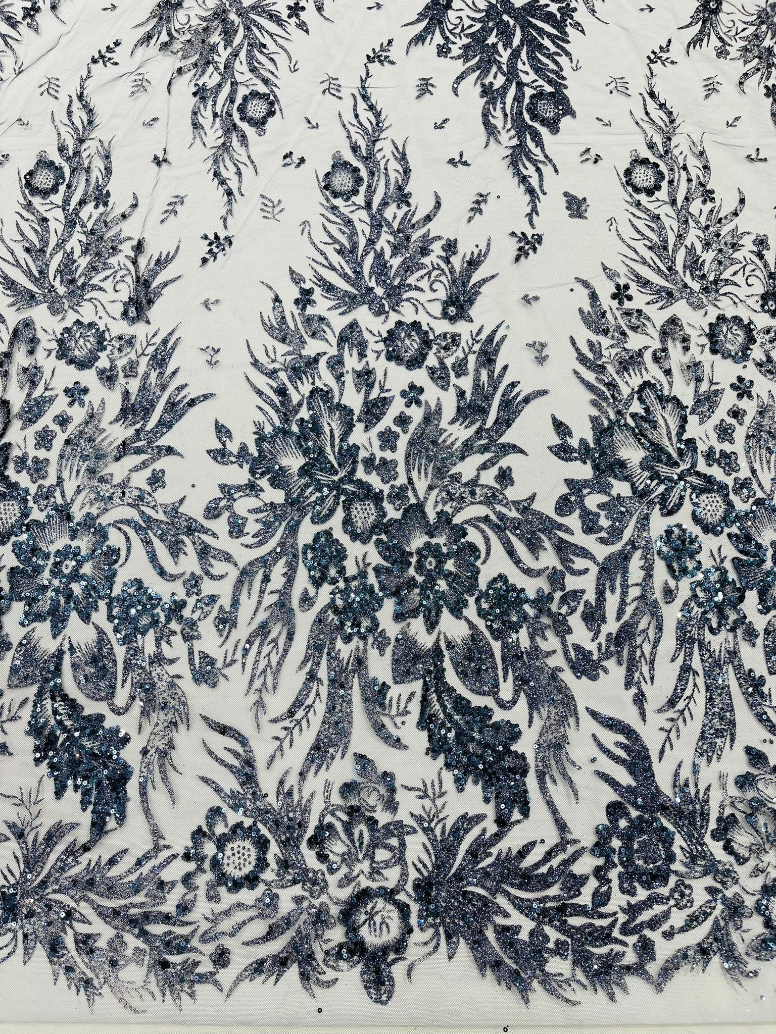 Big Glitter Damask Design On A Mesh Lace Fabric| New Creations Fabric & Foam Inc. - New Creations Fabric & Foam Inc