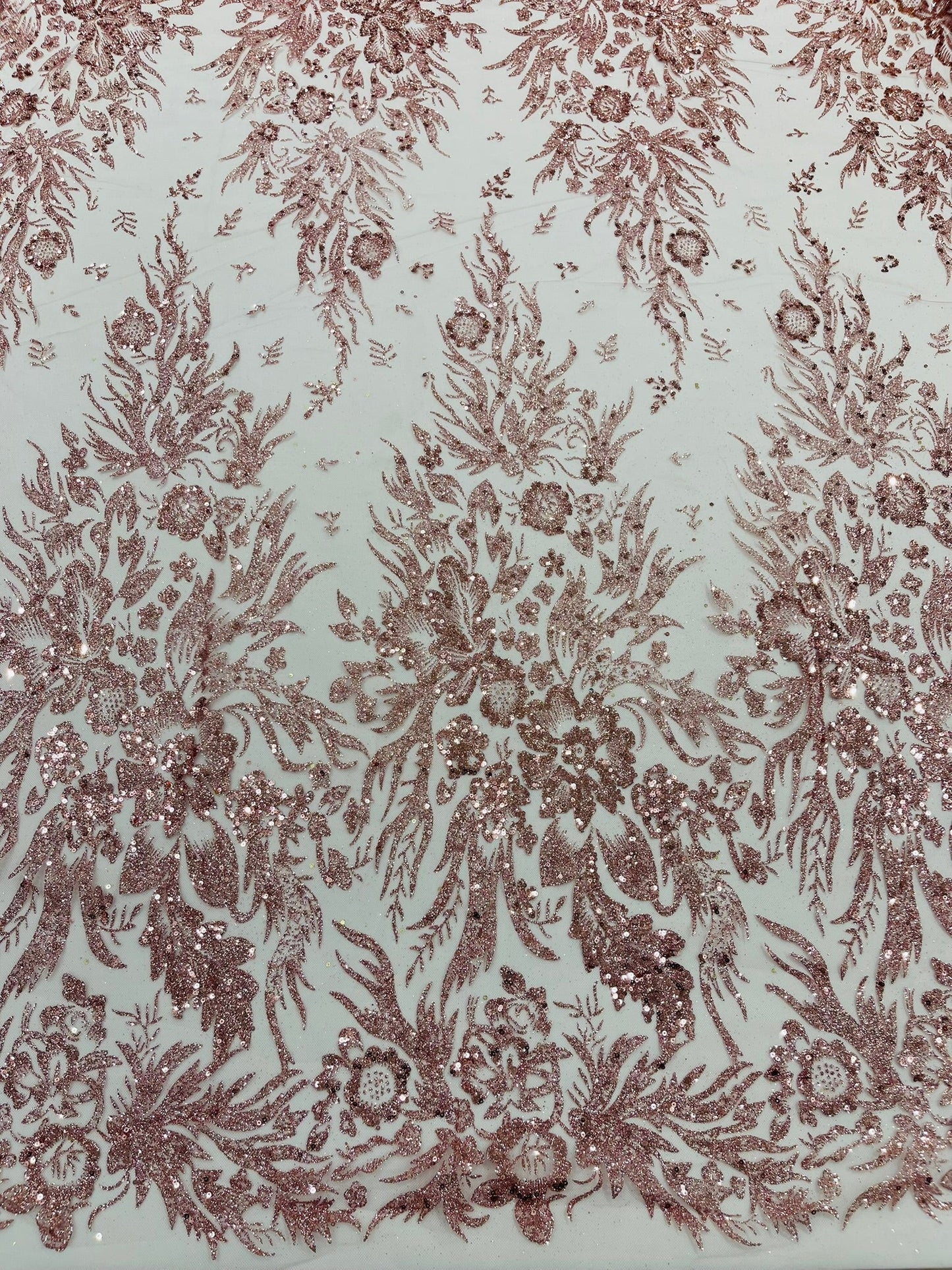 Big Glitter Damask Design On A Mesh Lace Fabric| New Creations Fabric & Foam Inc. - New Creations Fabric & Foam Inc