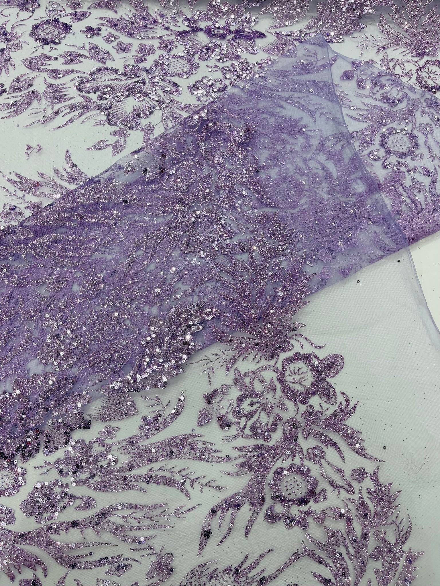 Big Glitter Damask Design On A Mesh Lace Fabric| New Creations Fabric & Foam Inc. - New Creations Fabric & Foam Inc