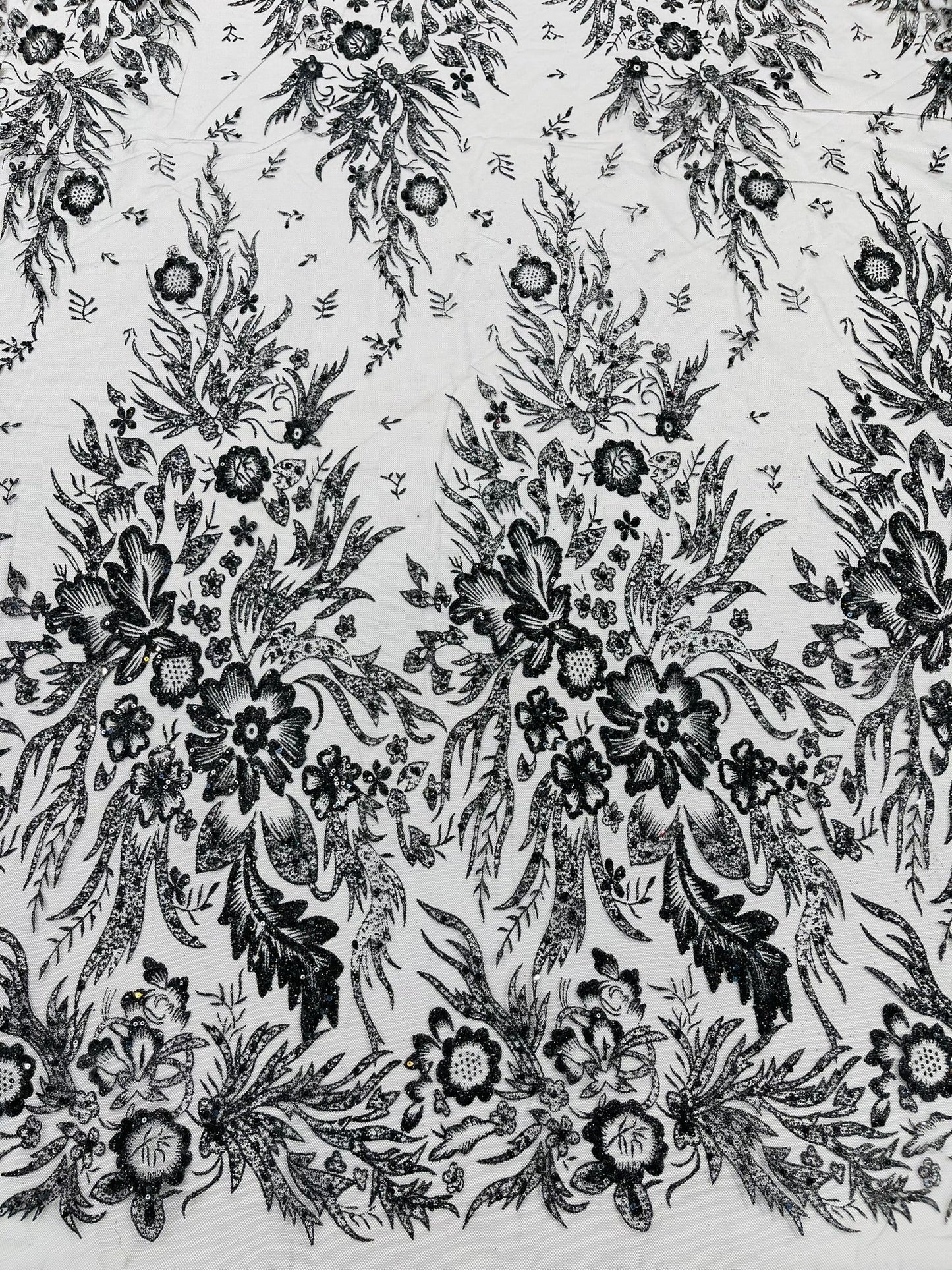 Big Glitter Damask Design On A Mesh Lace Fabric| New Creations Fabric & Foam Inc. - New Creations Fabric & Foam Inc