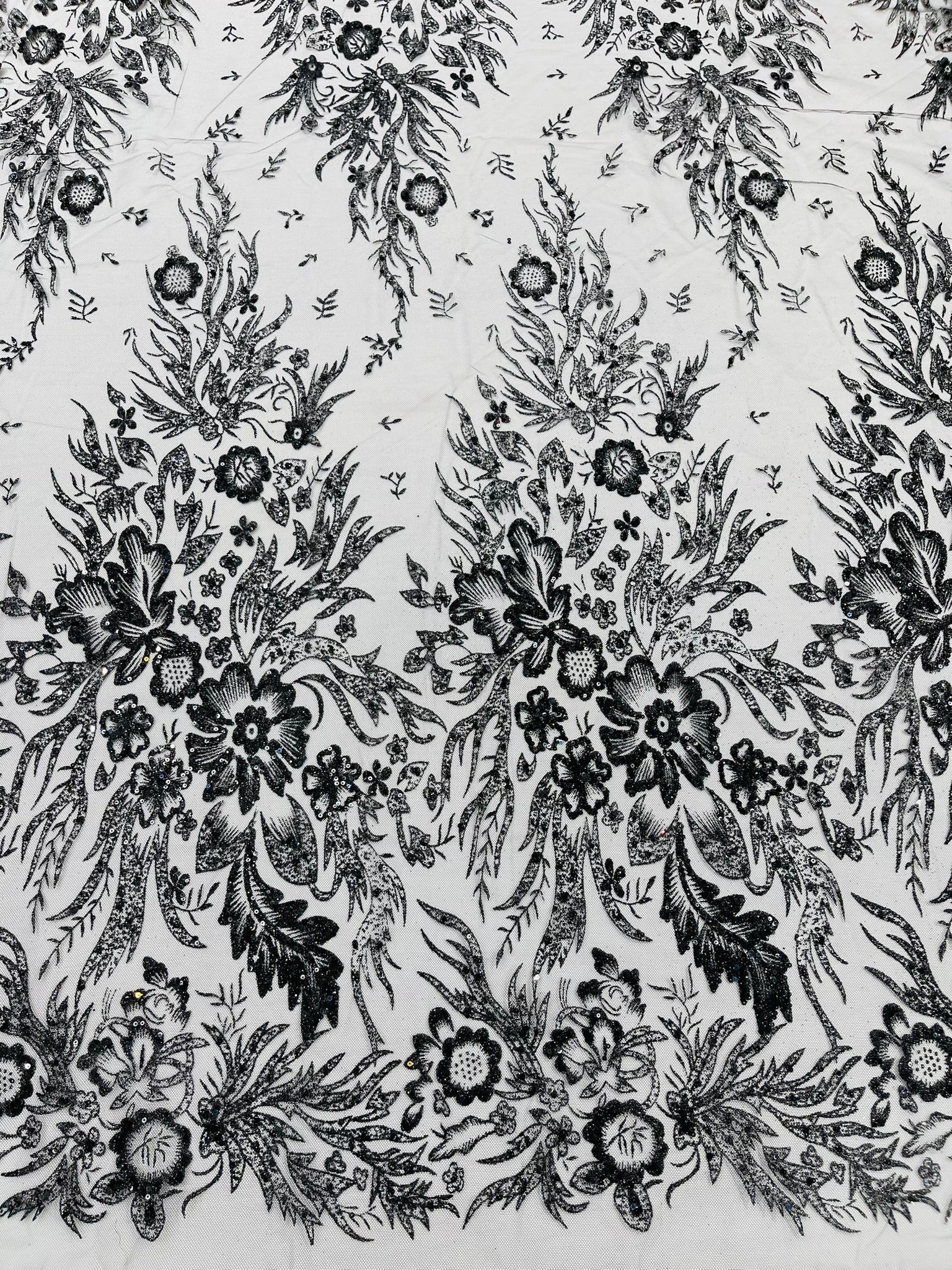 Big Glitter Damask Design On A Mesh Lace Fabric| New Creations Fabric & Foam Inc. - New Creations Fabric & Foam Inc
