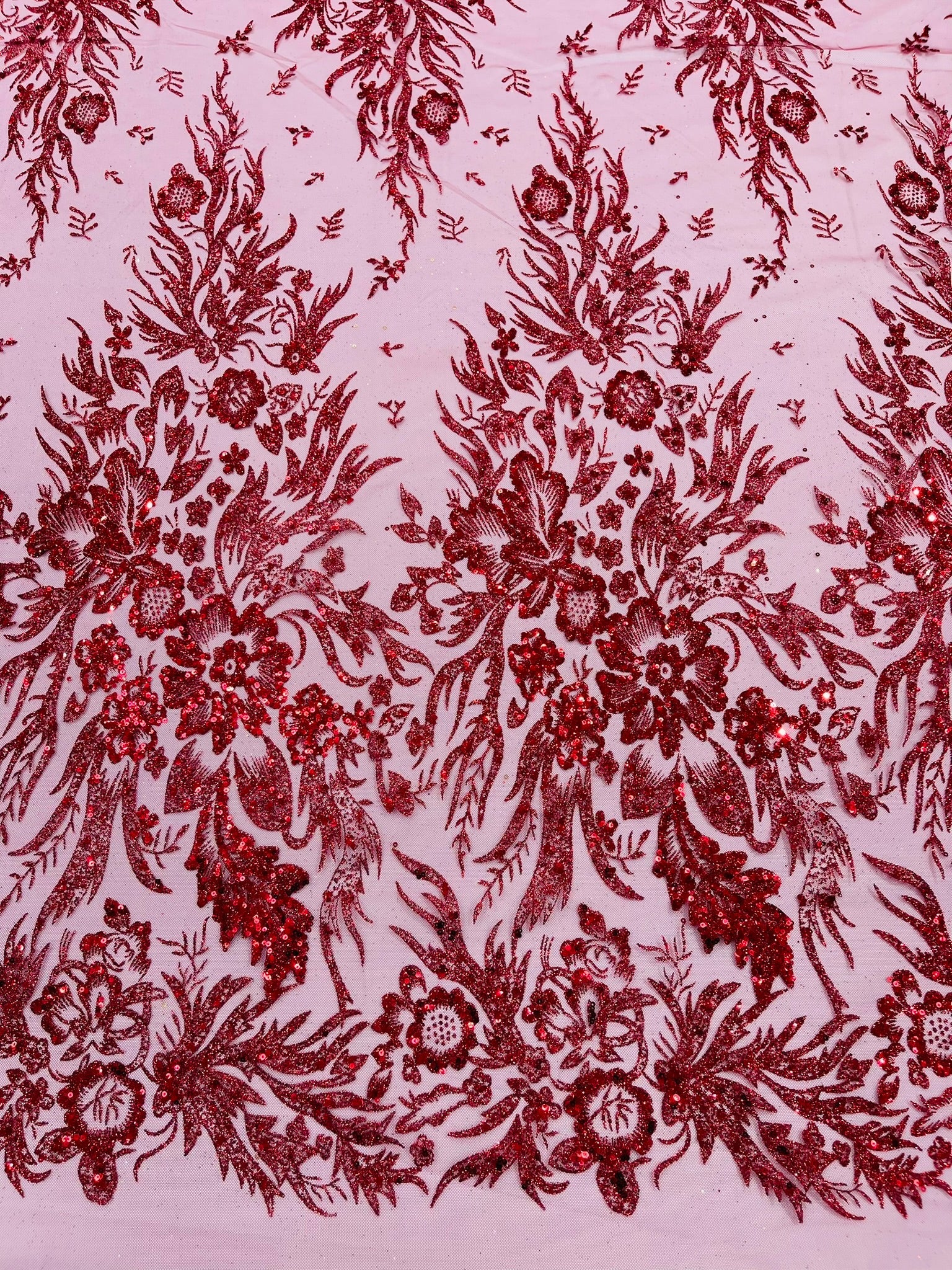 Big Glitter Damask Design On A Mesh Lace Fabric| New Creations Fabric & Foam Inc. - New Creations Fabric & Foam Inc
