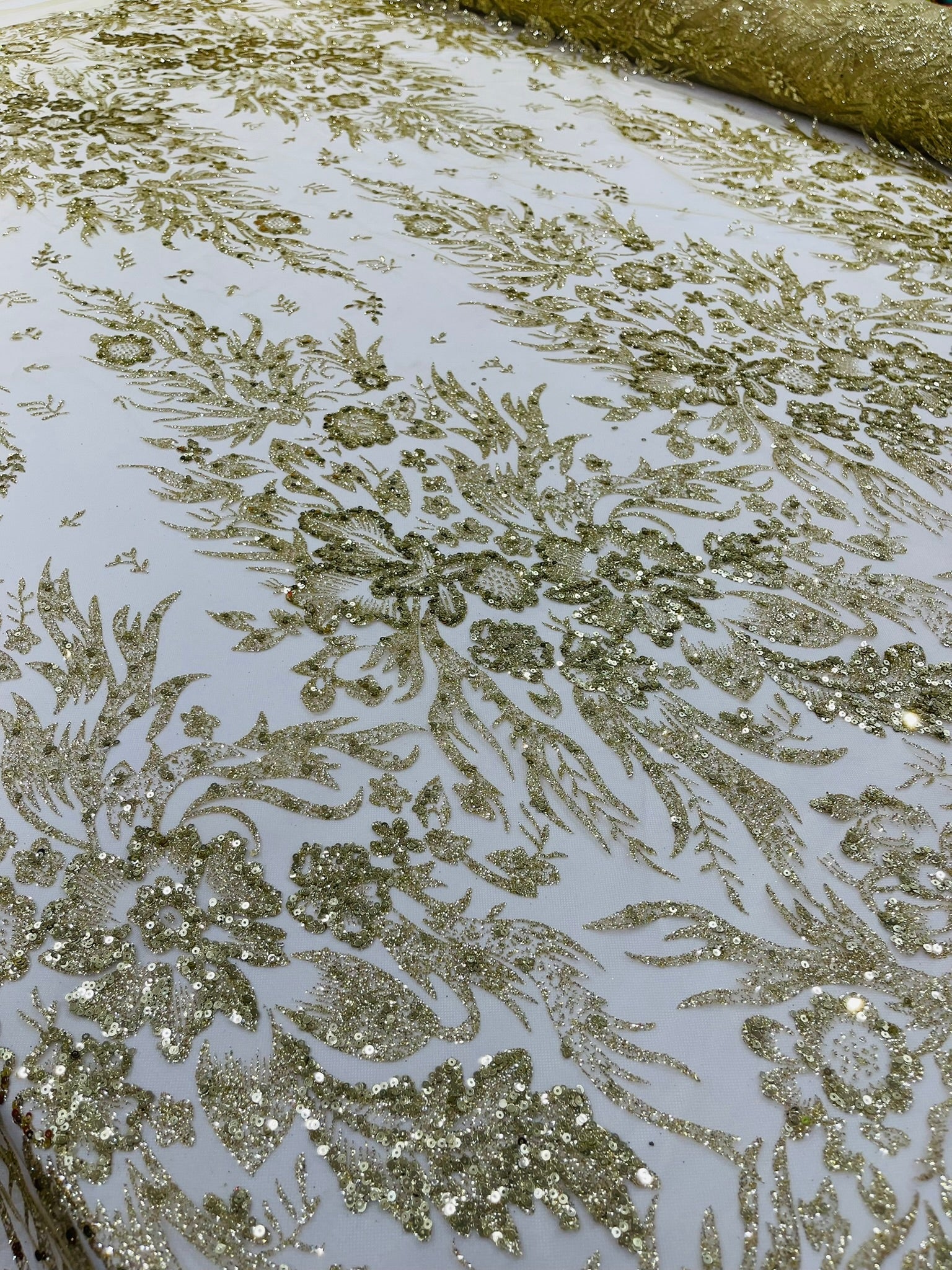 Big Glitter Damask Design On A Mesh Lace Fabric| New Creations Fabric & Foam Inc. - New Creations Fabric & Foam Inc