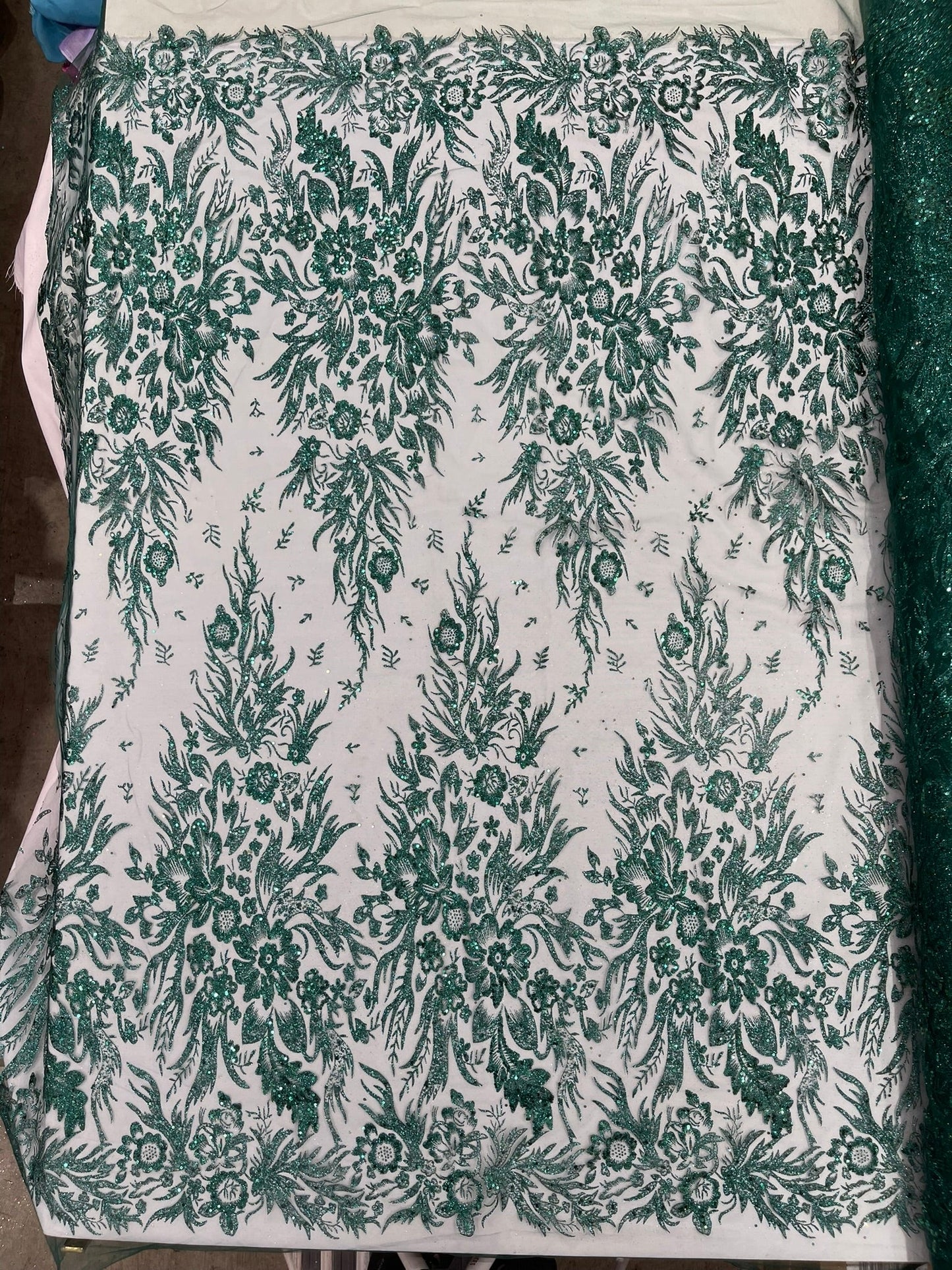 Big Glitter Damask Design On A Mesh Lace Fabric| New Creations Fabric & Foam Inc. - New Creations Fabric & Foam Inc