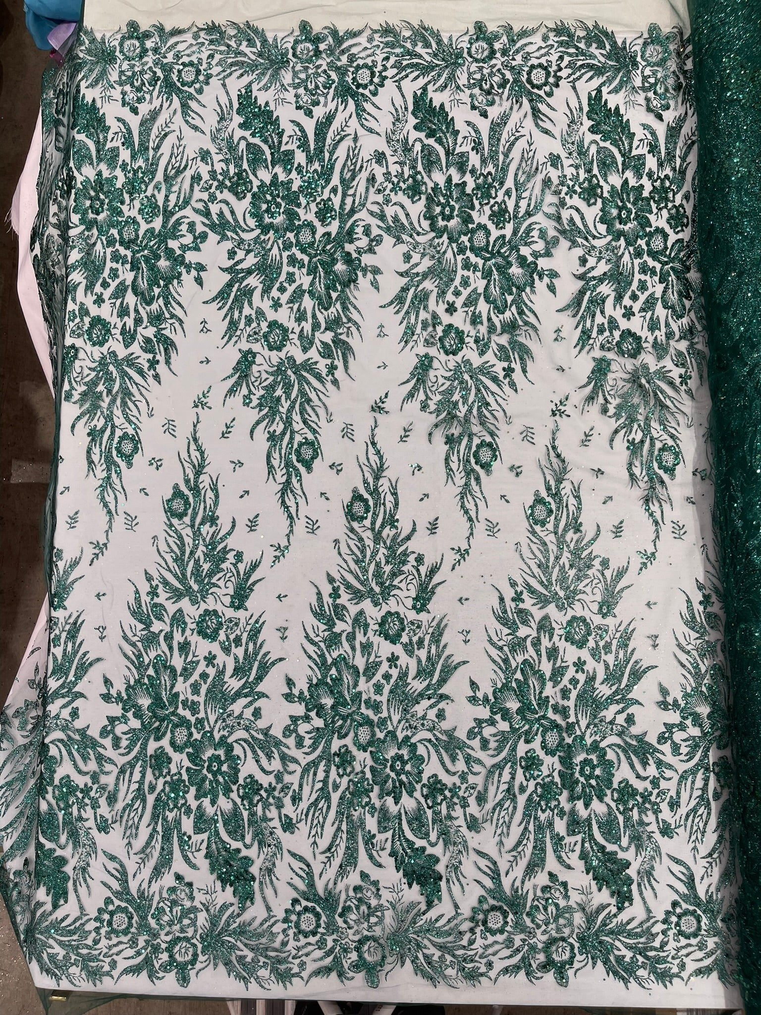 Big Glitter Damask Design On A Mesh Lace Fabric| New Creations Fabric & Foam Inc. - New Creations Fabric & Foam Inc