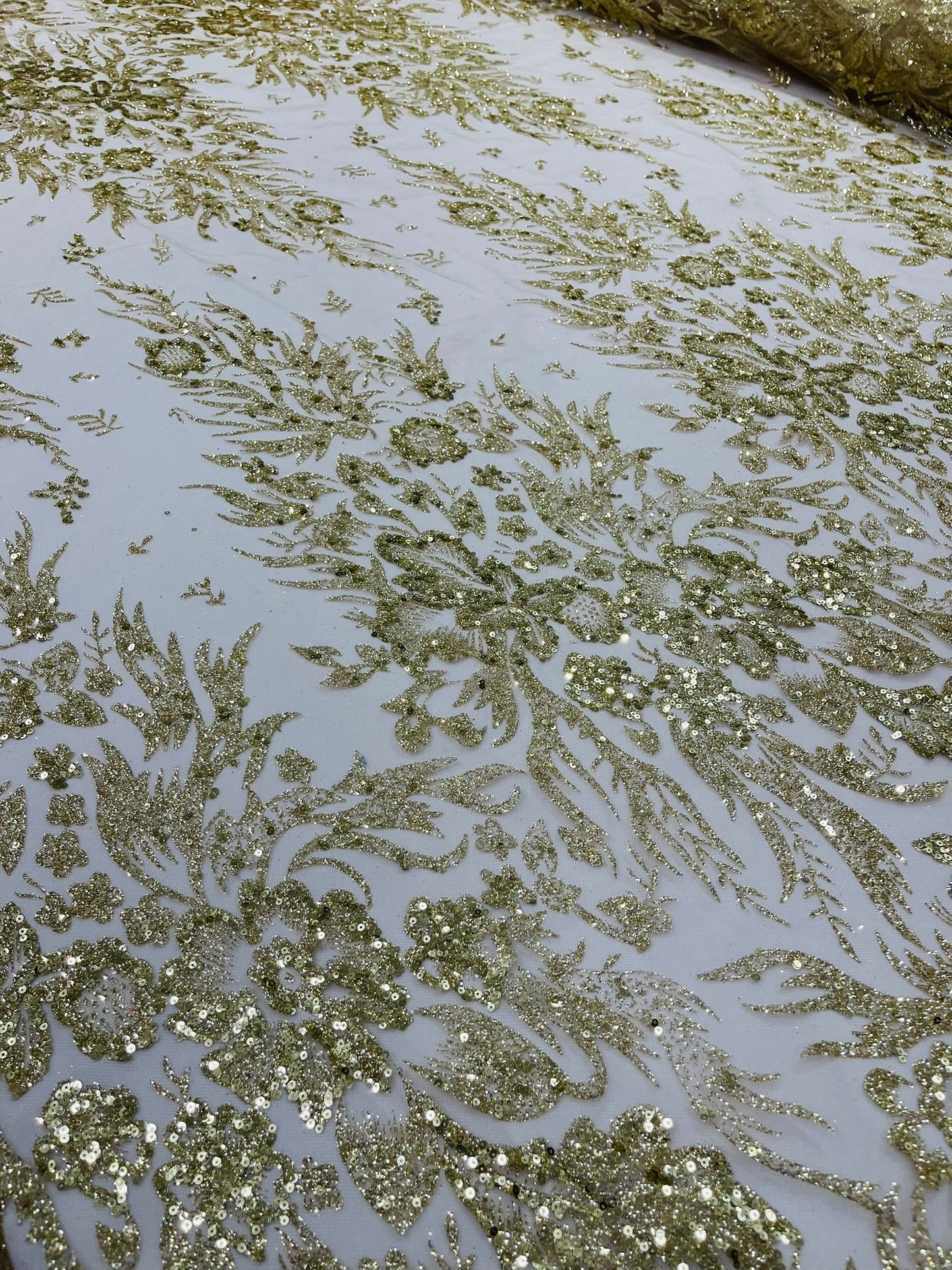 Big Glitter Damask Design On A Mesh Lace Fabric| New Creations Fabric & Foam Inc. - New Creations Fabric & Foam Inc